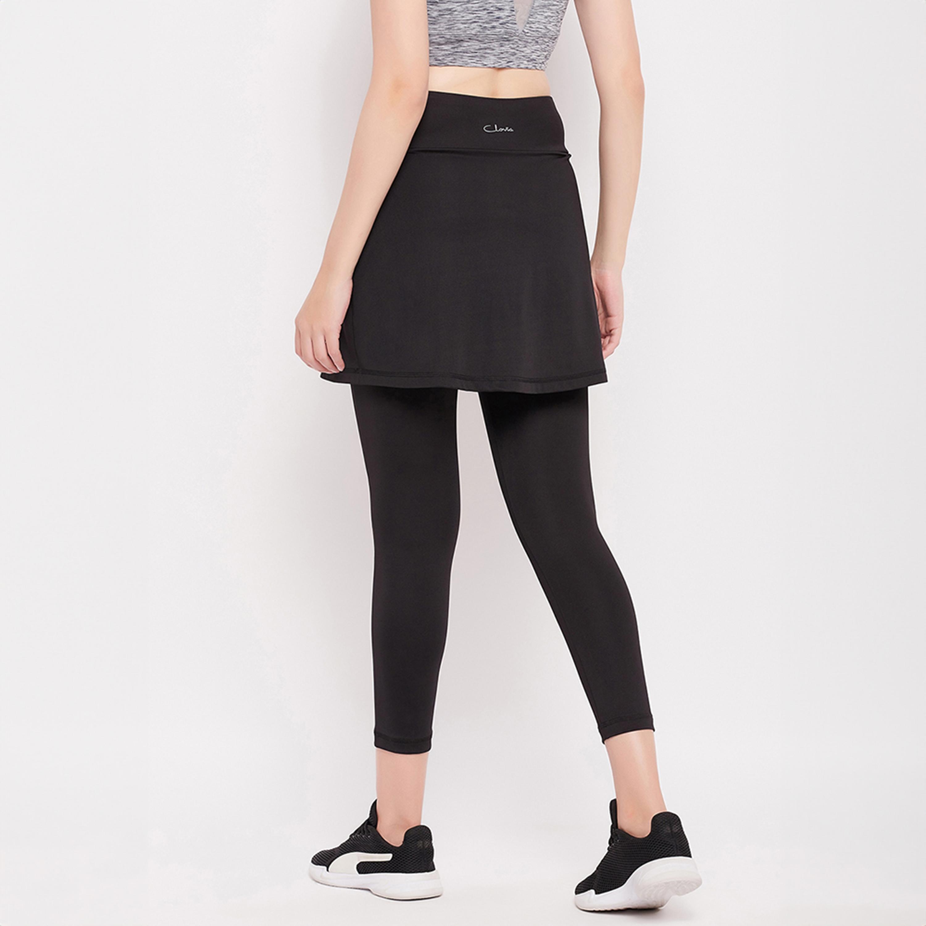 تنورة رياضية بخصر مرتفع وقصة مريحة مع سروال داخلي - أسود من كلوفيا-women-clothing-sportswearandactivewear-bottoms-leggings-image-5