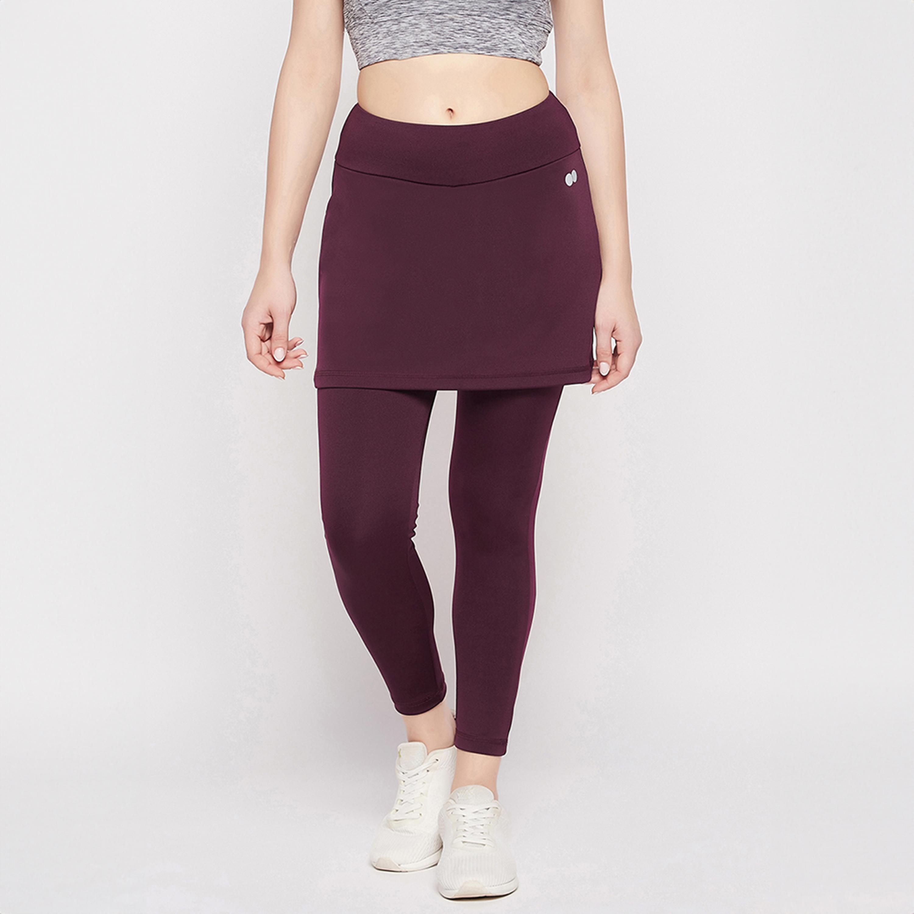 تنورة رياضية بخصر مرتفع وقصة ضيقة مع سروال داخلي - برقوقي من كلوفيا-women-clothing-bottoms-leggings-image-1