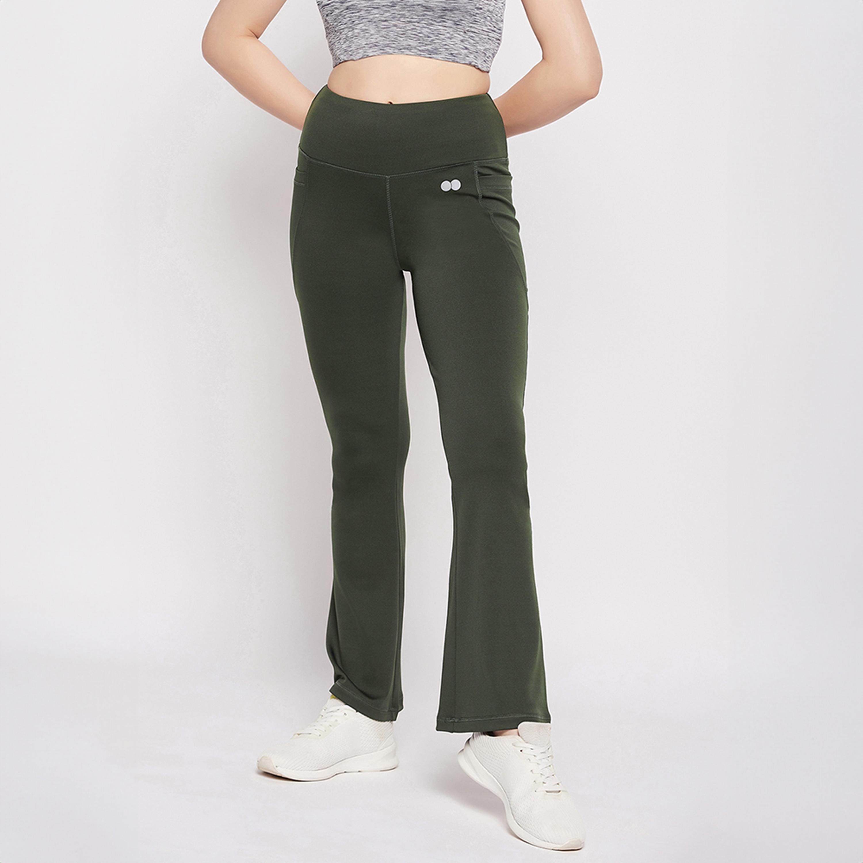 بنطلون يوغا بخصر مرتفع وقصة واسعة ومريحة مع جيوب جانبية - أخضر داكن من كلوفيا-women-clothing-bottoms-joggers-image-1