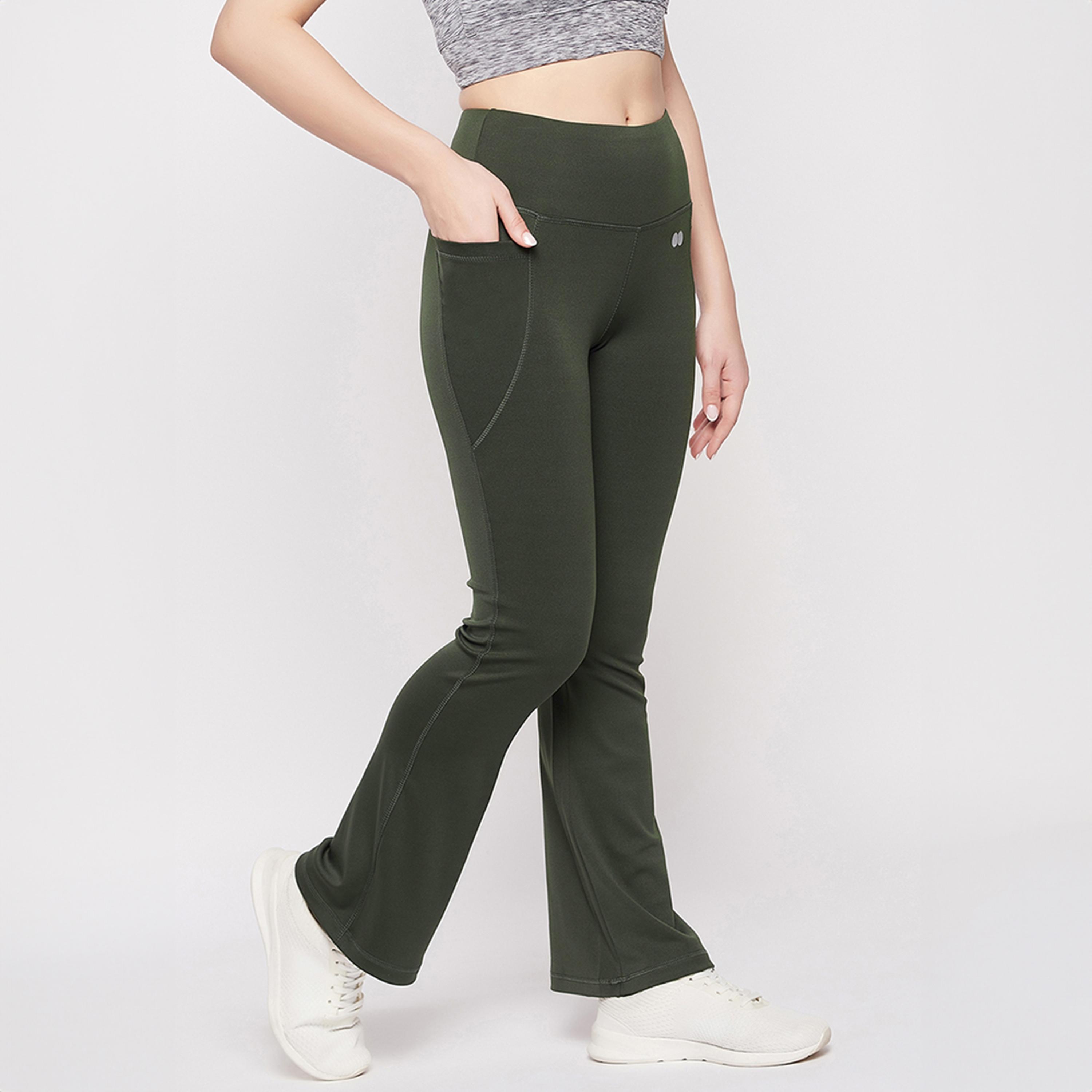 بنطلون يوغا بخصر مرتفع وقصة واسعة ومريحة مع جيوب جانبية - أخضر داكن من كلوفيا-women-clothing-bottoms-joggers-image-3