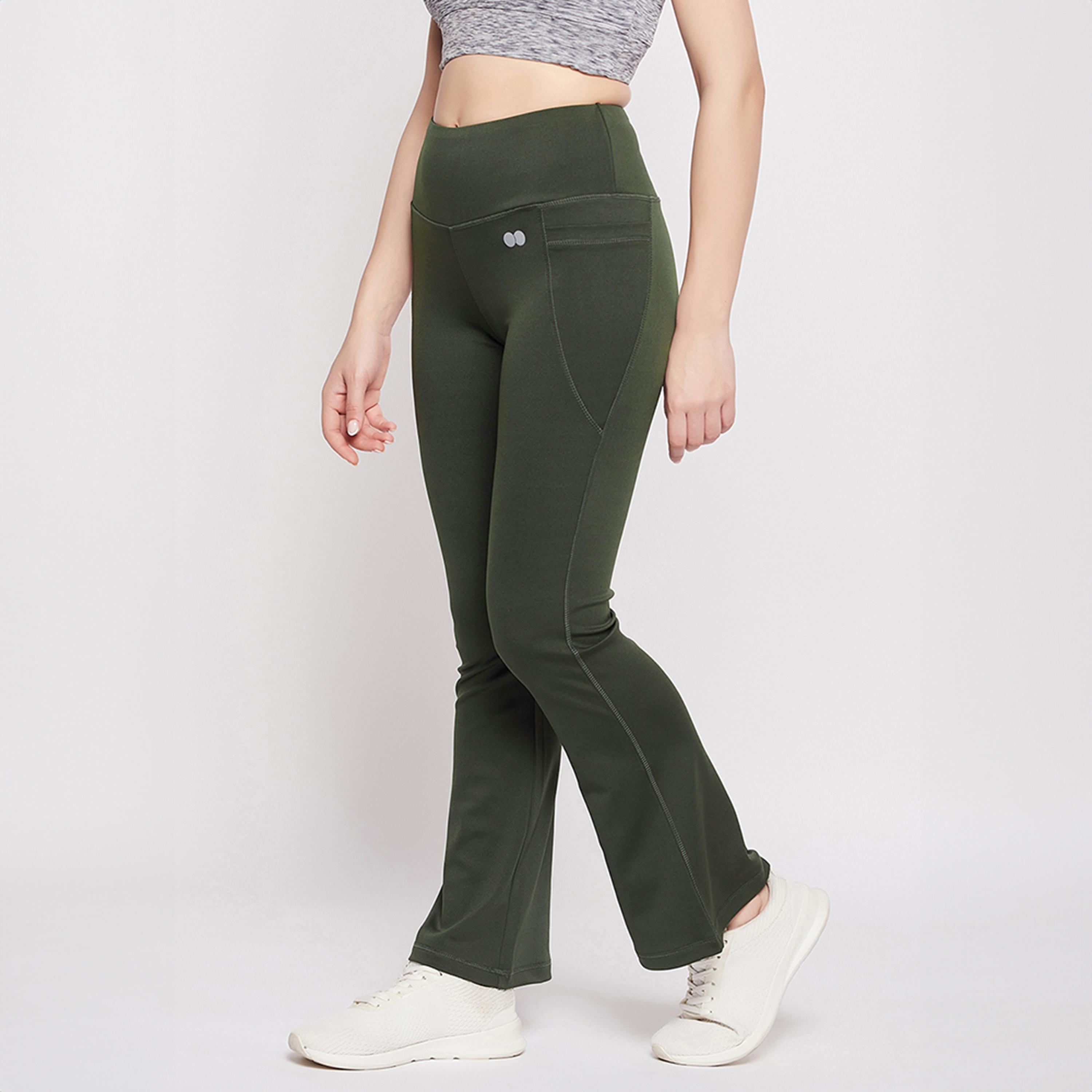 بنطلون يوغا بخصر مرتفع وقصة واسعة ومريحة مع جيوب جانبية - أخضر داكن من كلوفيا-women-clothing-bottoms-joggers-image-4
