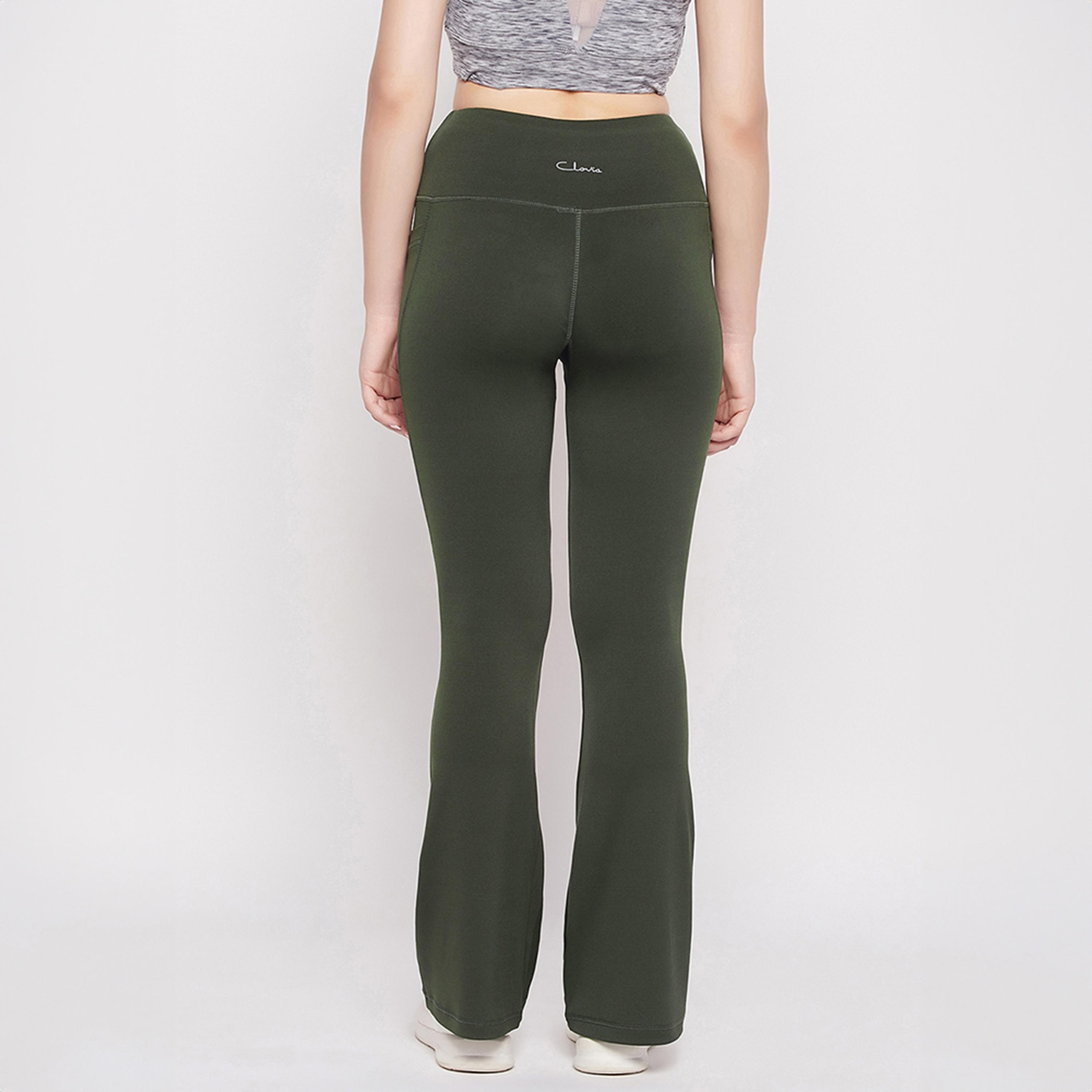 بنطلون يوغا بخصر مرتفع وقصة واسعة ومريحة مع جيوب جانبية - أخضر داكن من كلوفيا-women-clothing-bottoms-joggers-image-5