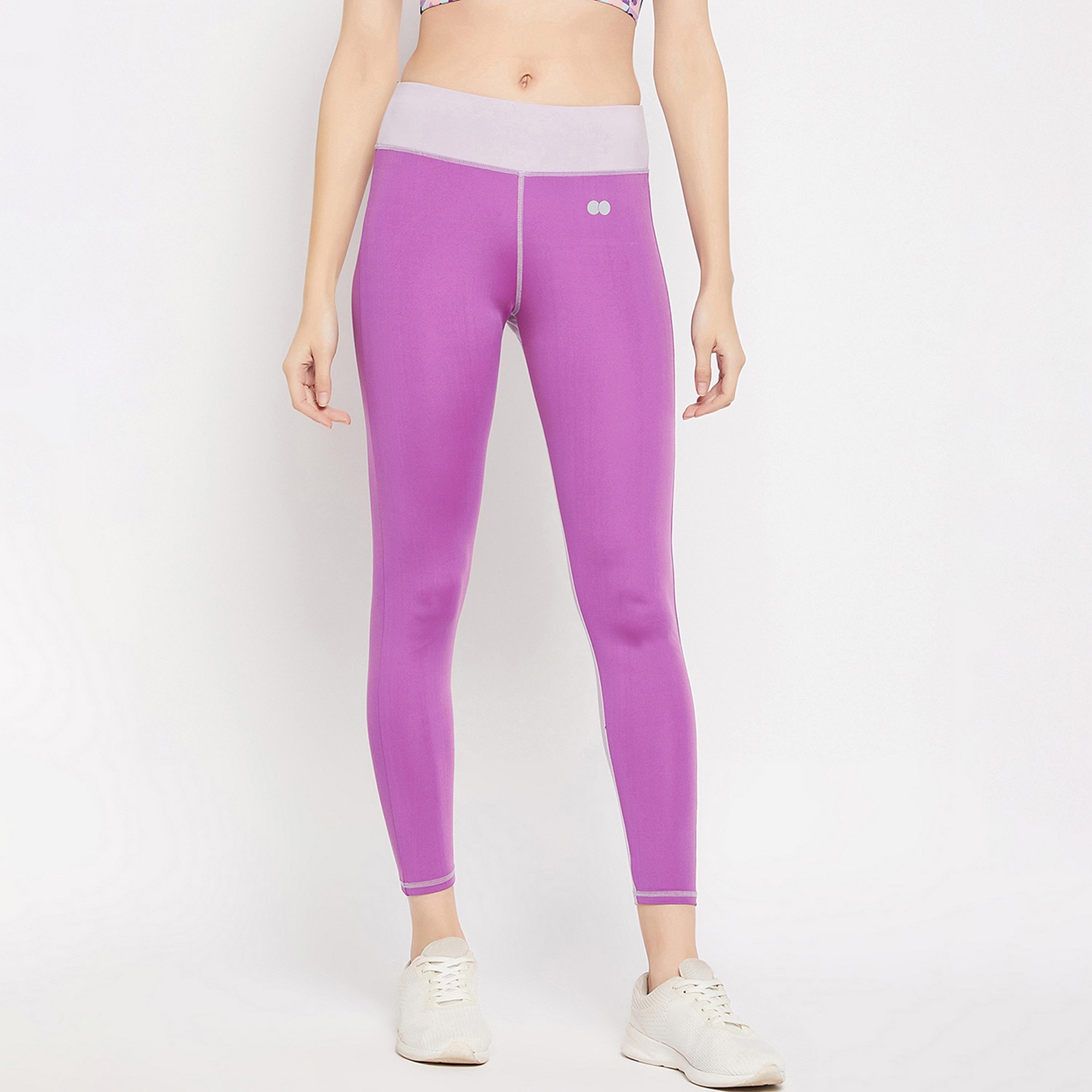Clovia High Rise Colourblocked Women's Active Tights in Purple-women-clothing-sportswearandactivewear-bottoms-image-1