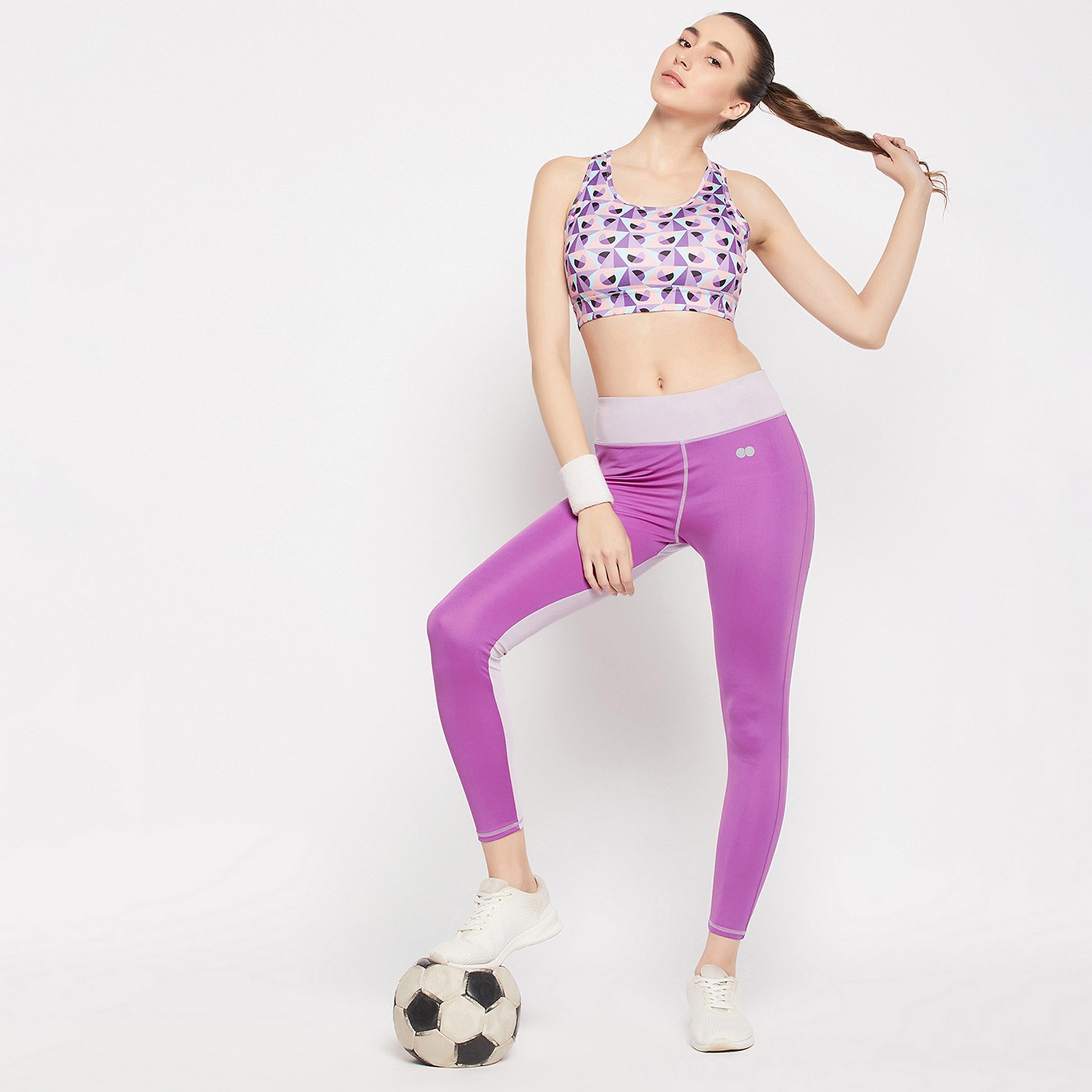 Clovia High Rise Colourblocked Women's Active Tights in Purple-women-clothing-sportswearandactivewear-bottoms-image-2