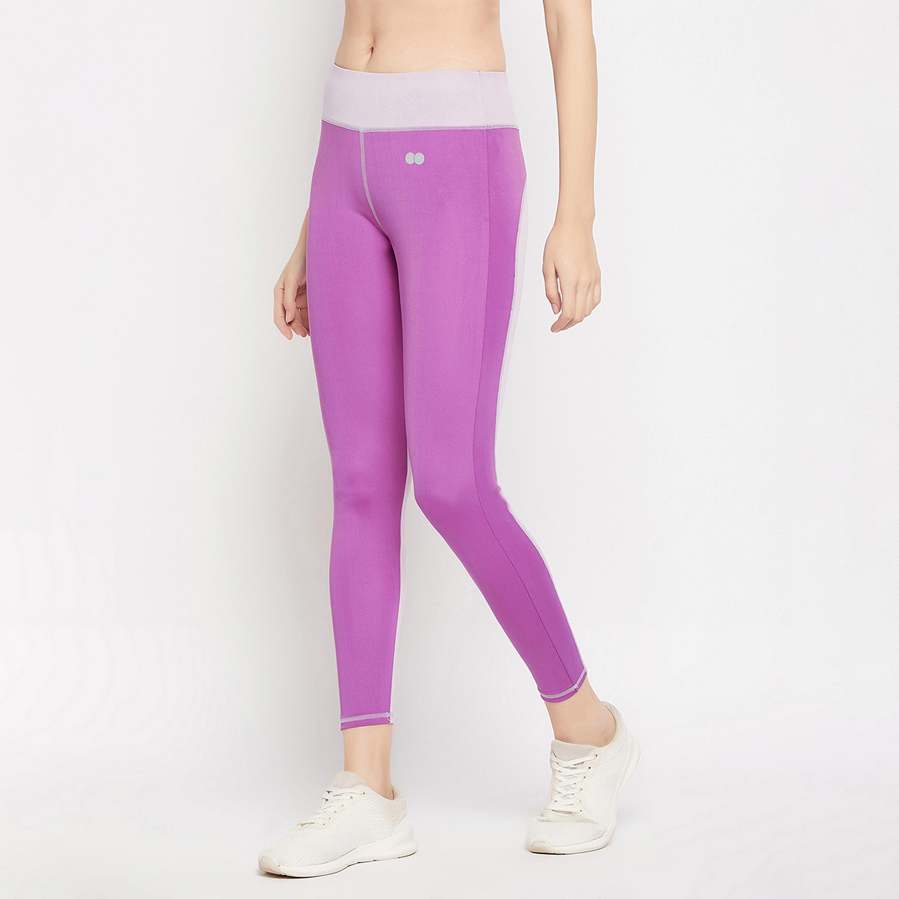 Clovia High Rise Colourblocked Women's Active Tights in Purple-women-clothing-sportswearandactivewear-bottoms-image-3