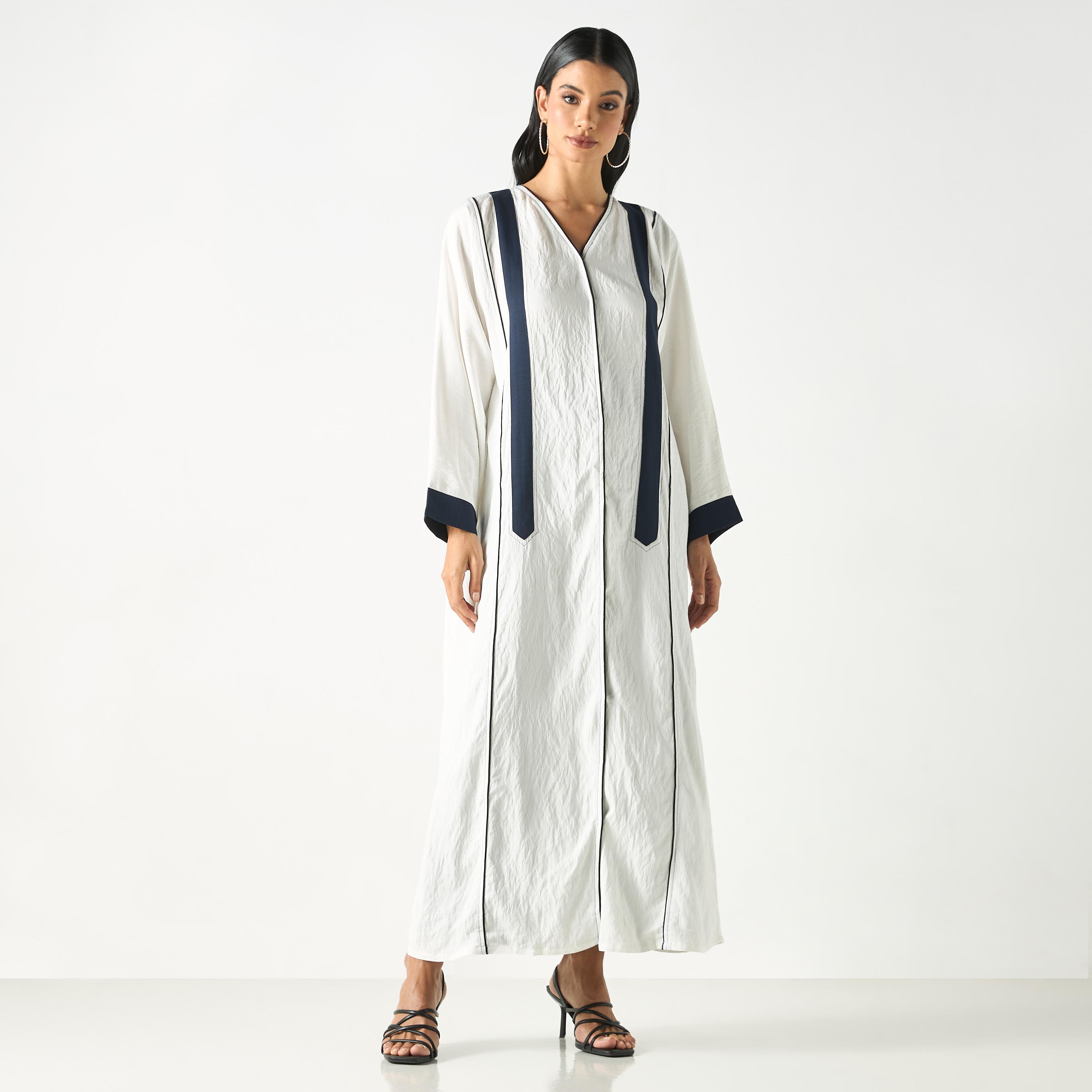 Hadiyath Al Madinah Two-Tone Abaya with Hijab-women-arabicclothing-abayas-image-1