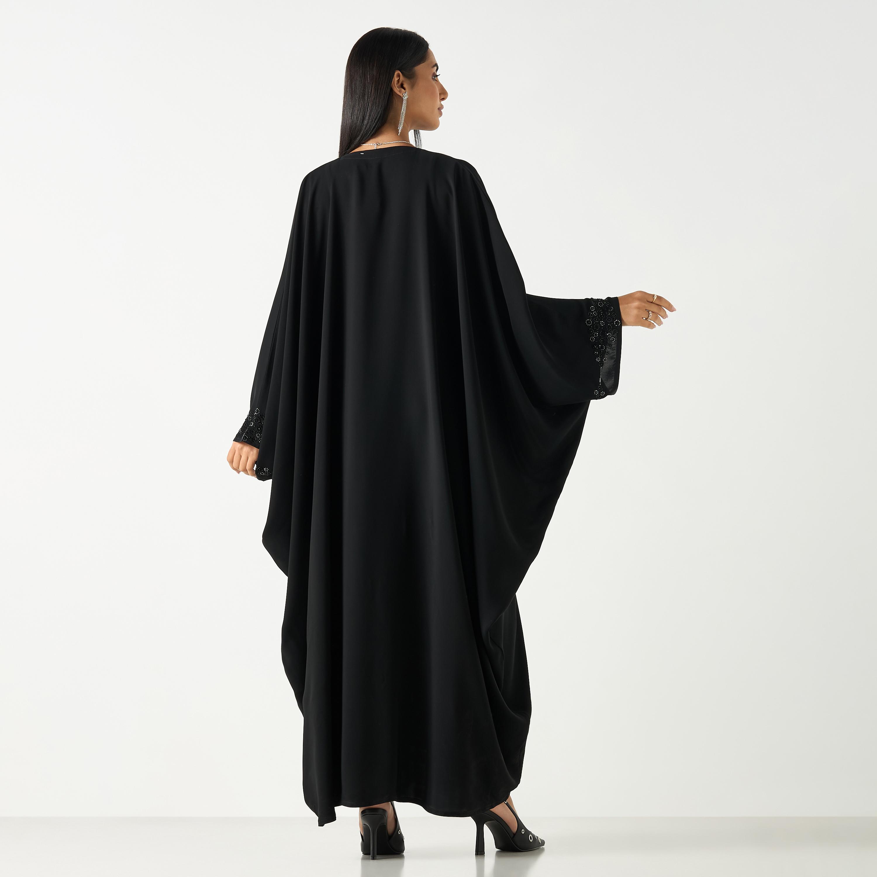 Hadiyath Al Madinah Embellished V-neck Abaya with Hijab-women-arabicclothing-abayas-image-5