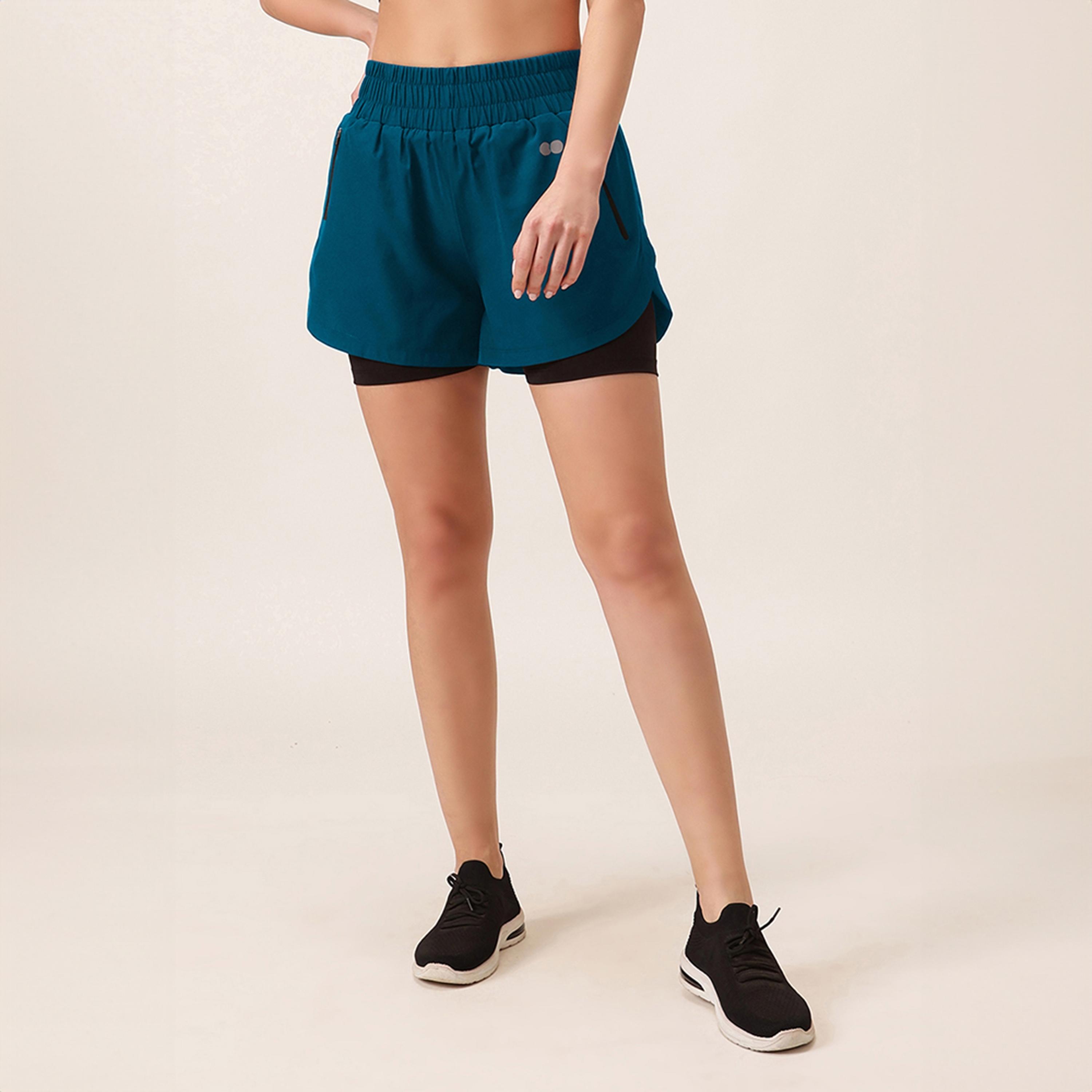 Clovia Snug Fit Active High Rise Women's Running Shorts in Teal Blue-women-clothing-sportswearandactivewear-bottoms-athleticskirtsandshorts-image-1