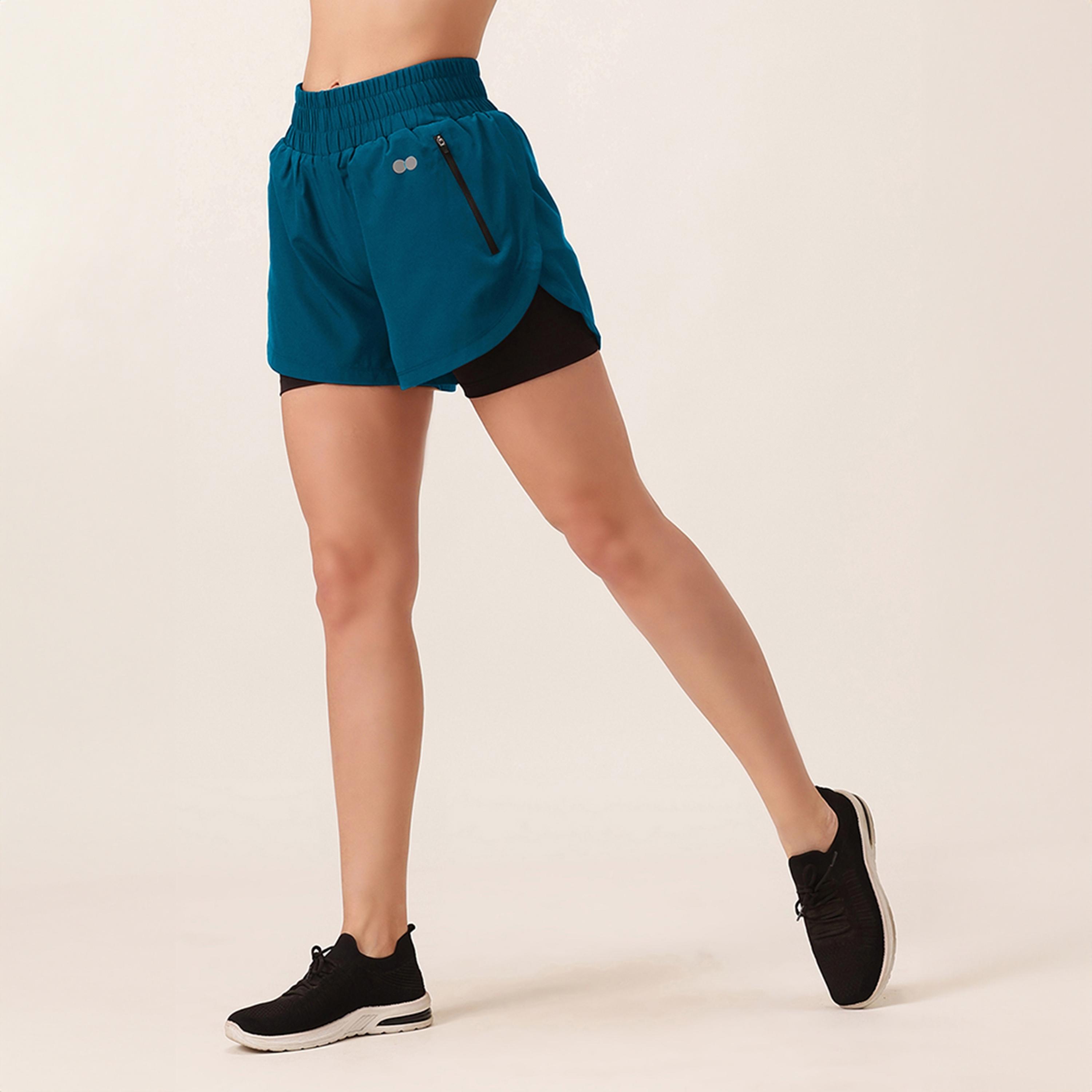 Clovia Snug Fit Active High Rise Women's Running Shorts in Teal Blue-women-clothing-sportswearandactivewear-bottoms-athleticskirtsandshorts-image-4