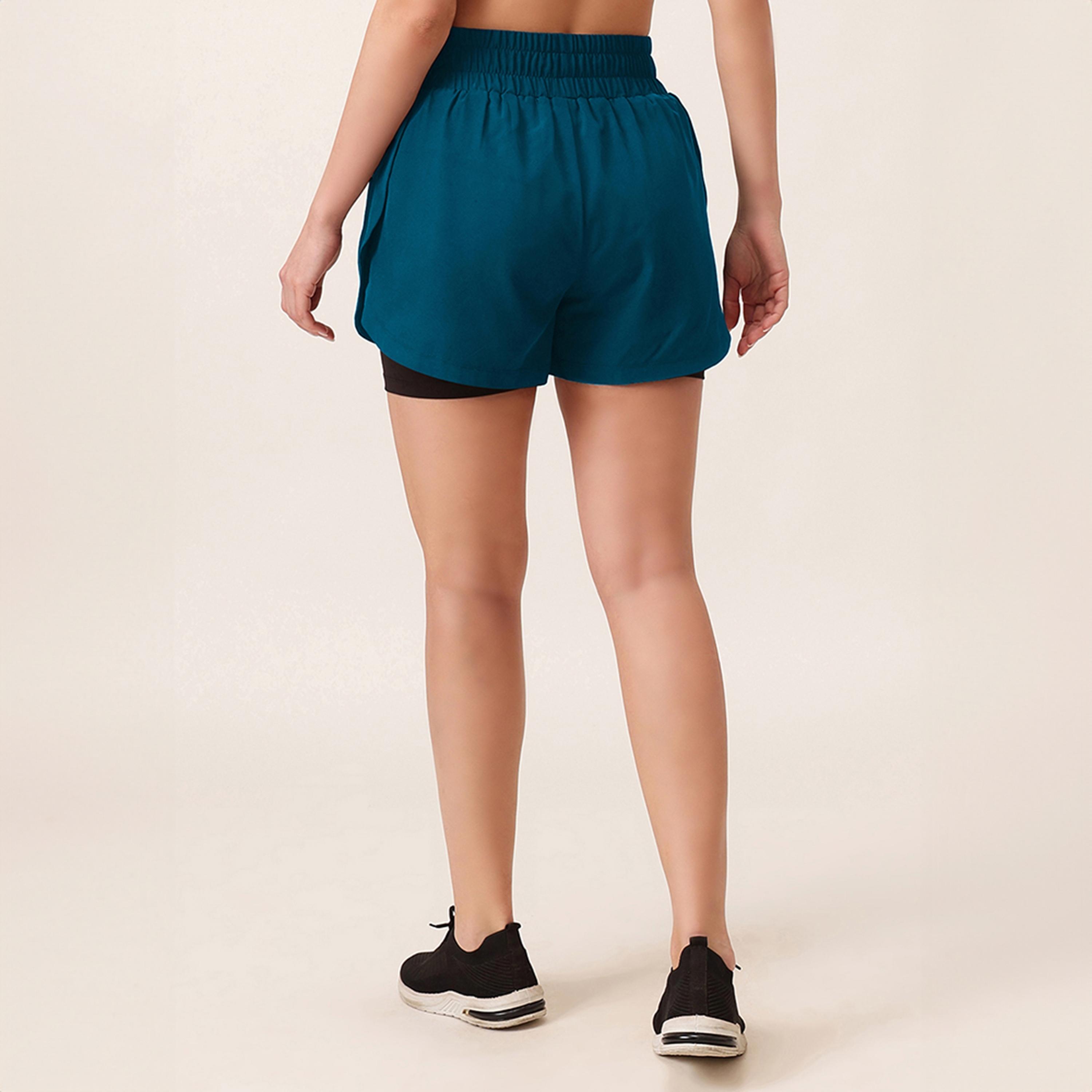 Clovia Snug Fit Active High Rise Women's Running Shorts in Teal Blue-women-clothing-sportswearandactivewear-bottoms-athleticskirtsandshorts-image-5