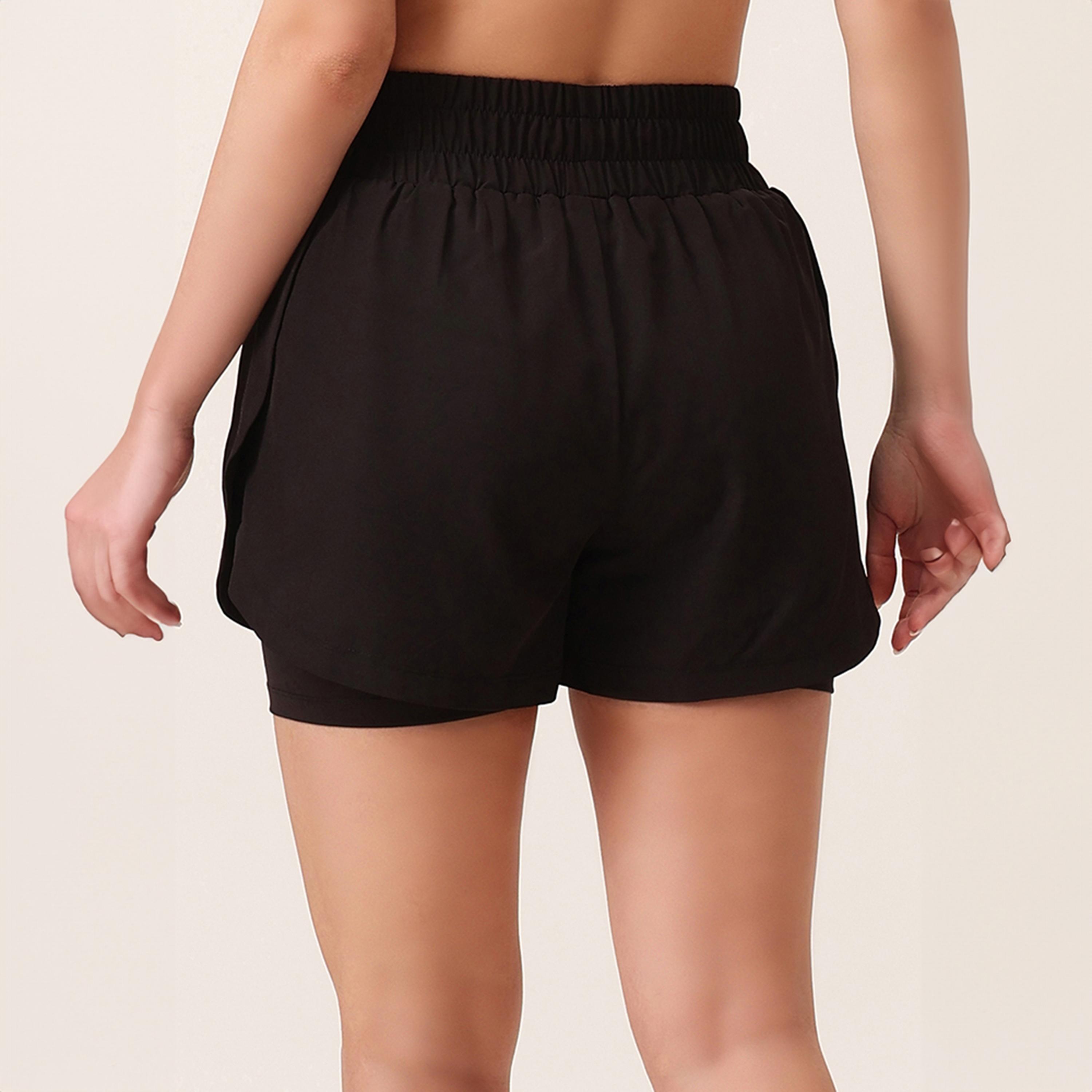 Clovia Snug Fit Active High Rise Women's Running Shorts in Black-women-clothing-sportswearandactivewear-bottoms-athleticskirtsandshorts-image-5