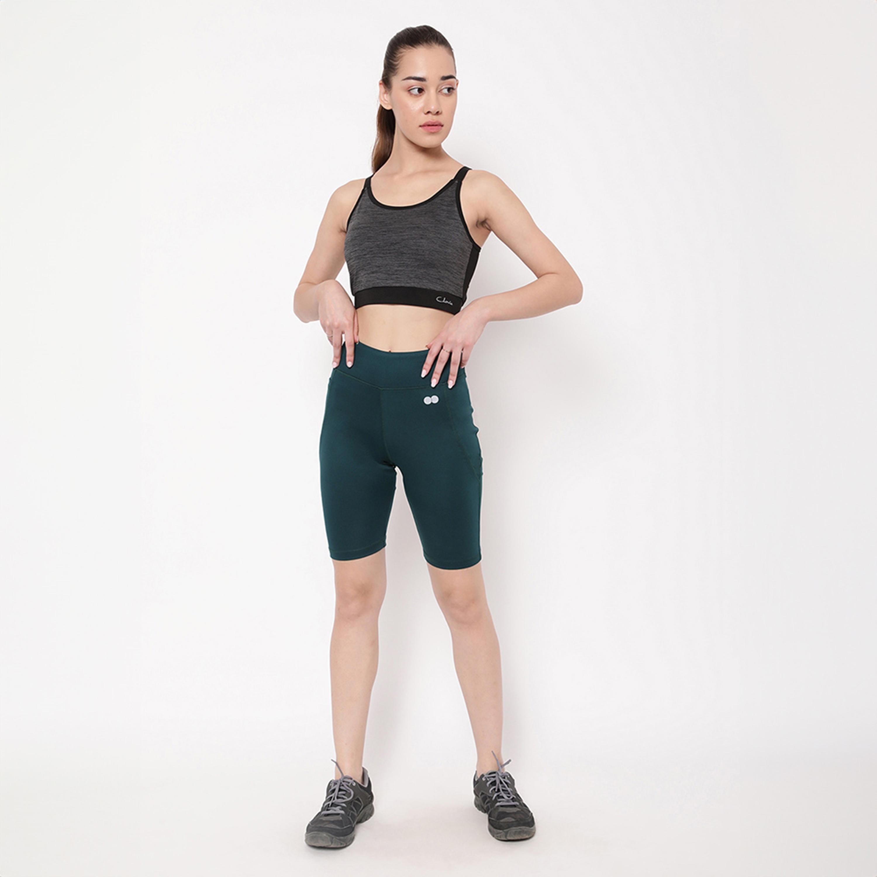 شورت ركوب دراجات بخصر مرتفع مع جيب جانبي - أخضر مائي من كلوفيا-women-clothing-sportswearandactivewear-bottoms-athleticskirtsandshorts-image-2