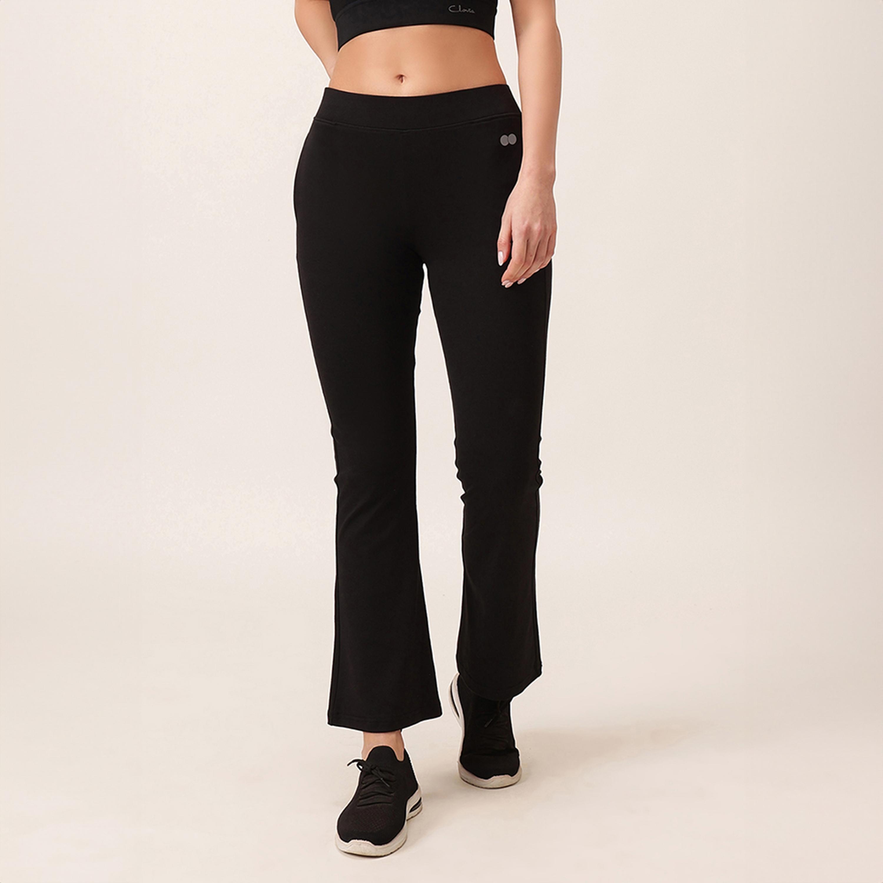 Clovia Comfort Fit High-Waist Flared Women's Yoga Pants in Black with Side Pockets-women-clothing-bottoms-joggers-image-1