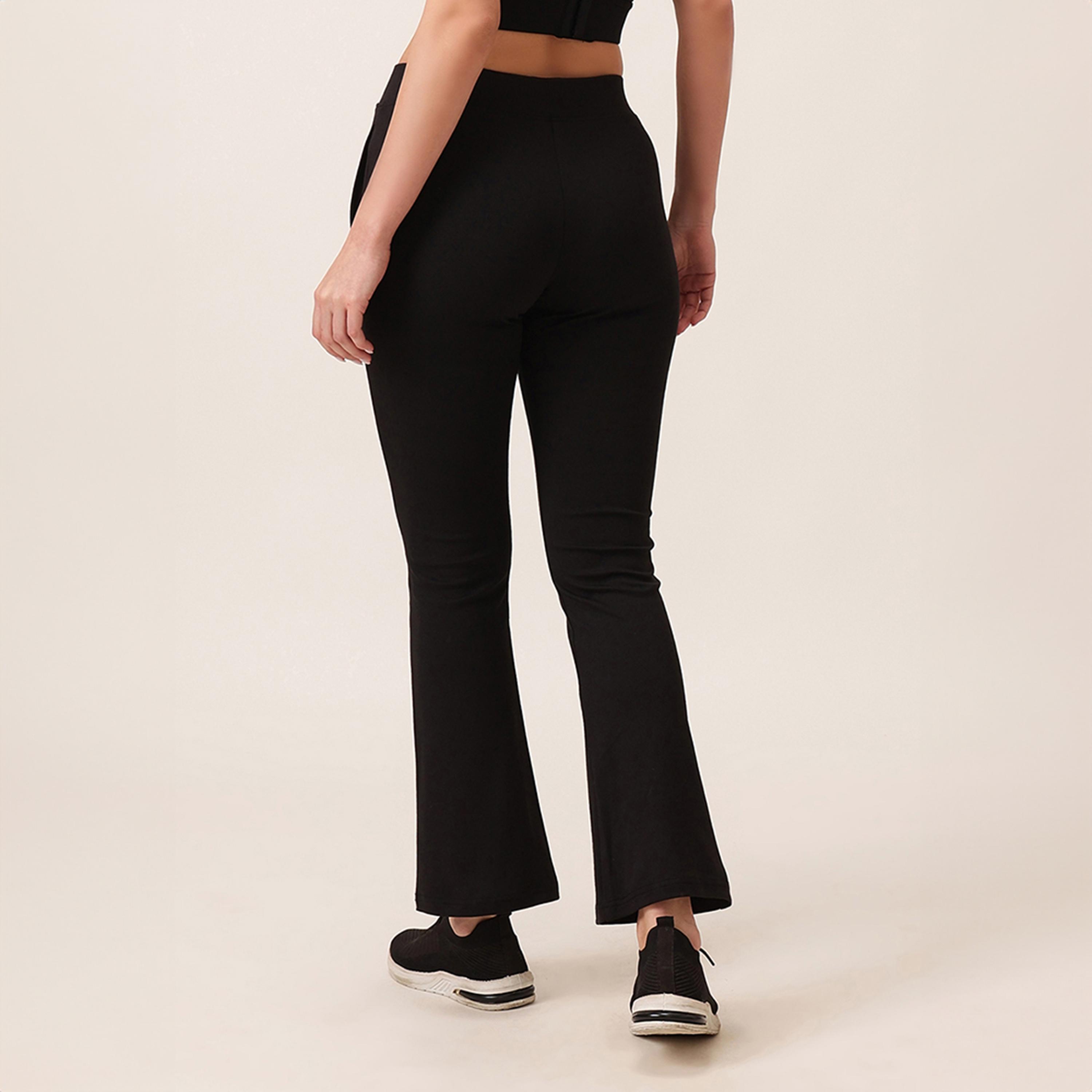 Clovia Comfort Fit High-Waist Flared Women's Yoga Pants in Black with Side Pockets-women-clothing-bottoms-joggers-image-5