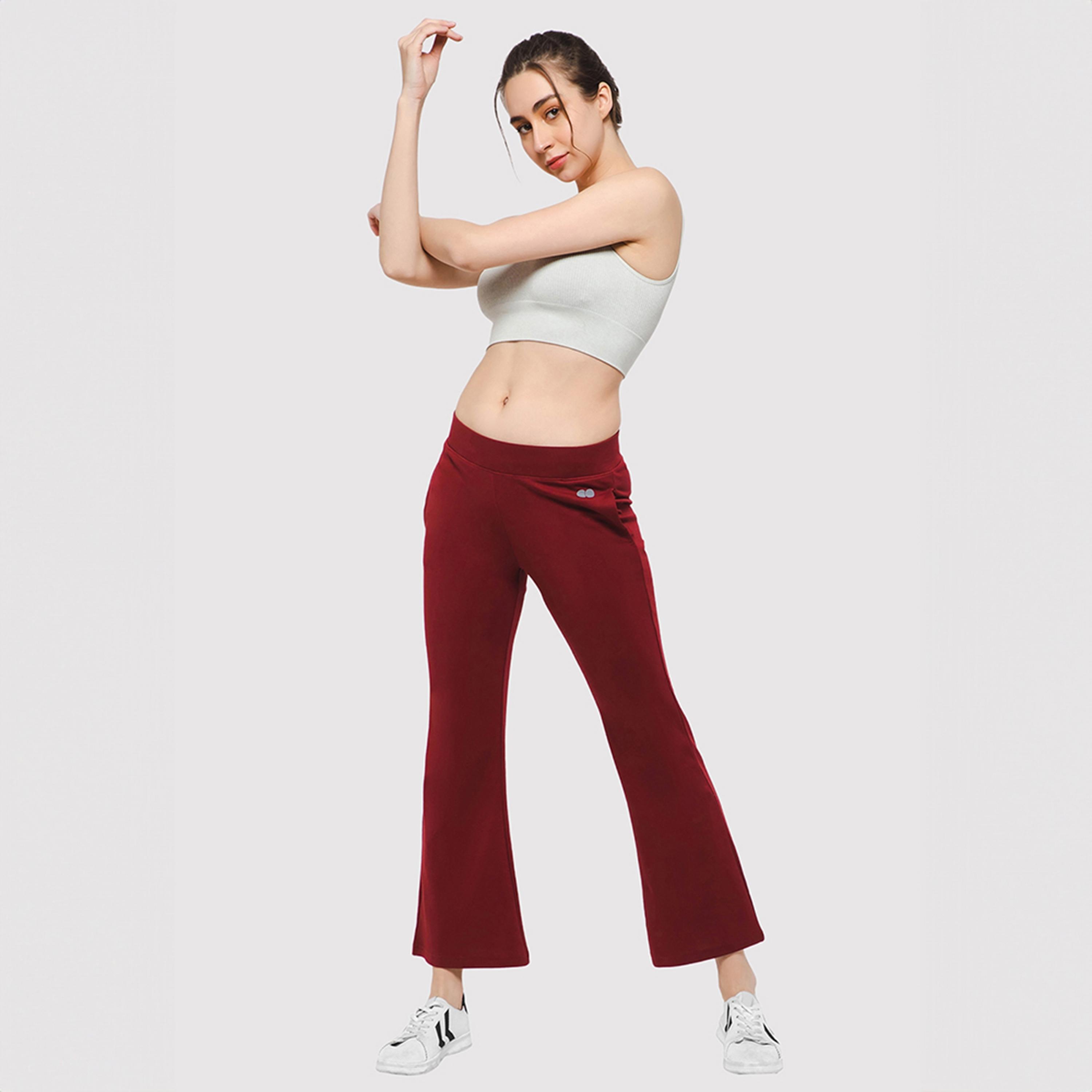 بنطلون يوغا بخصر متوسط الارتفاع وواسع ومريح مع جيوب جانبية - ماروني من كلوفيا-women-clothing-bottoms-joggers-image-2