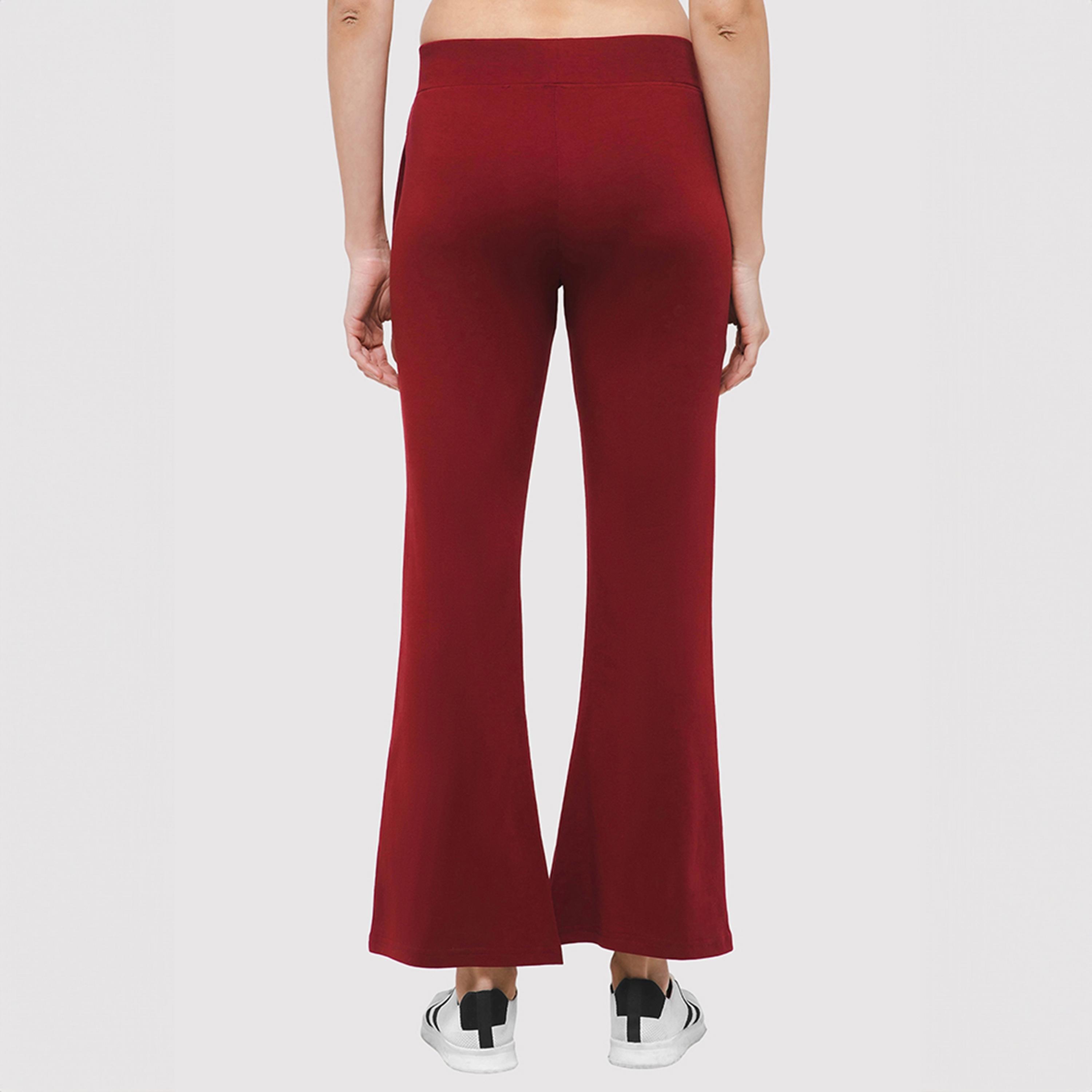 Clovia Comfort Fit Mid-Rise Flared Women's Yoga Pants in Maroon with Side Pockets-women-clothing-bottoms-joggers-image-5