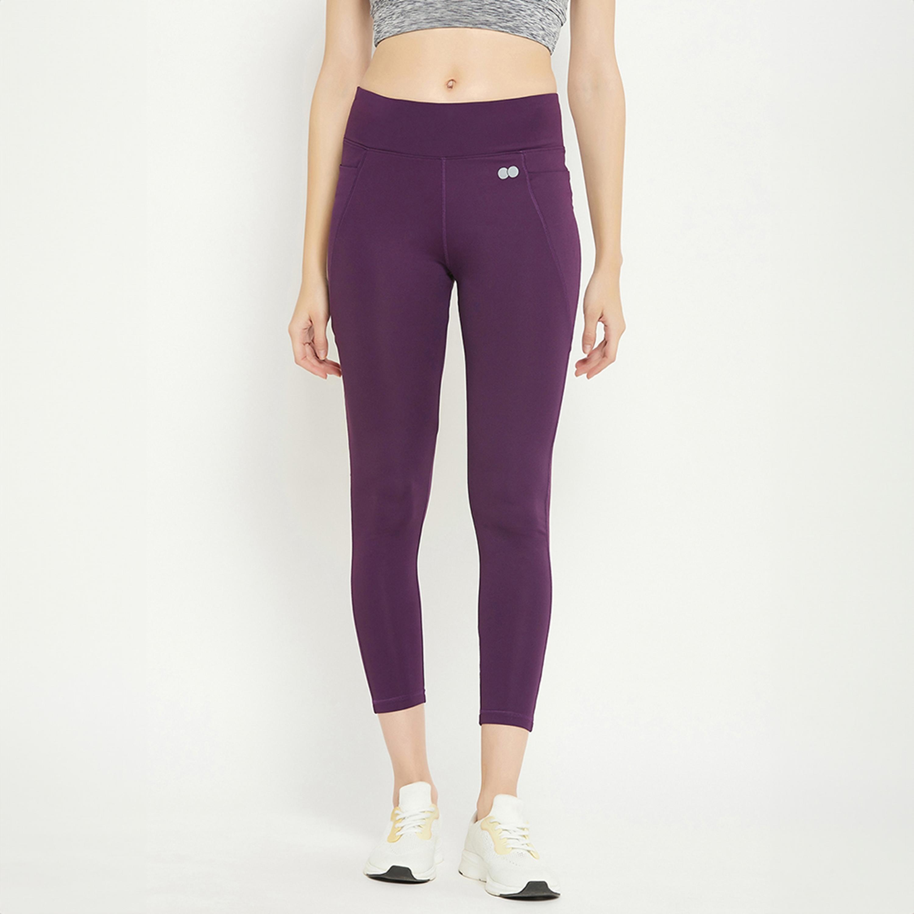 سروال رياضي ضيق بخصر عالٍ وقصة مريحة و4 جيوب - أرجواني من كلوفيا-women-clothing-sportswearandactivewear-bottoms-leggings-image-1