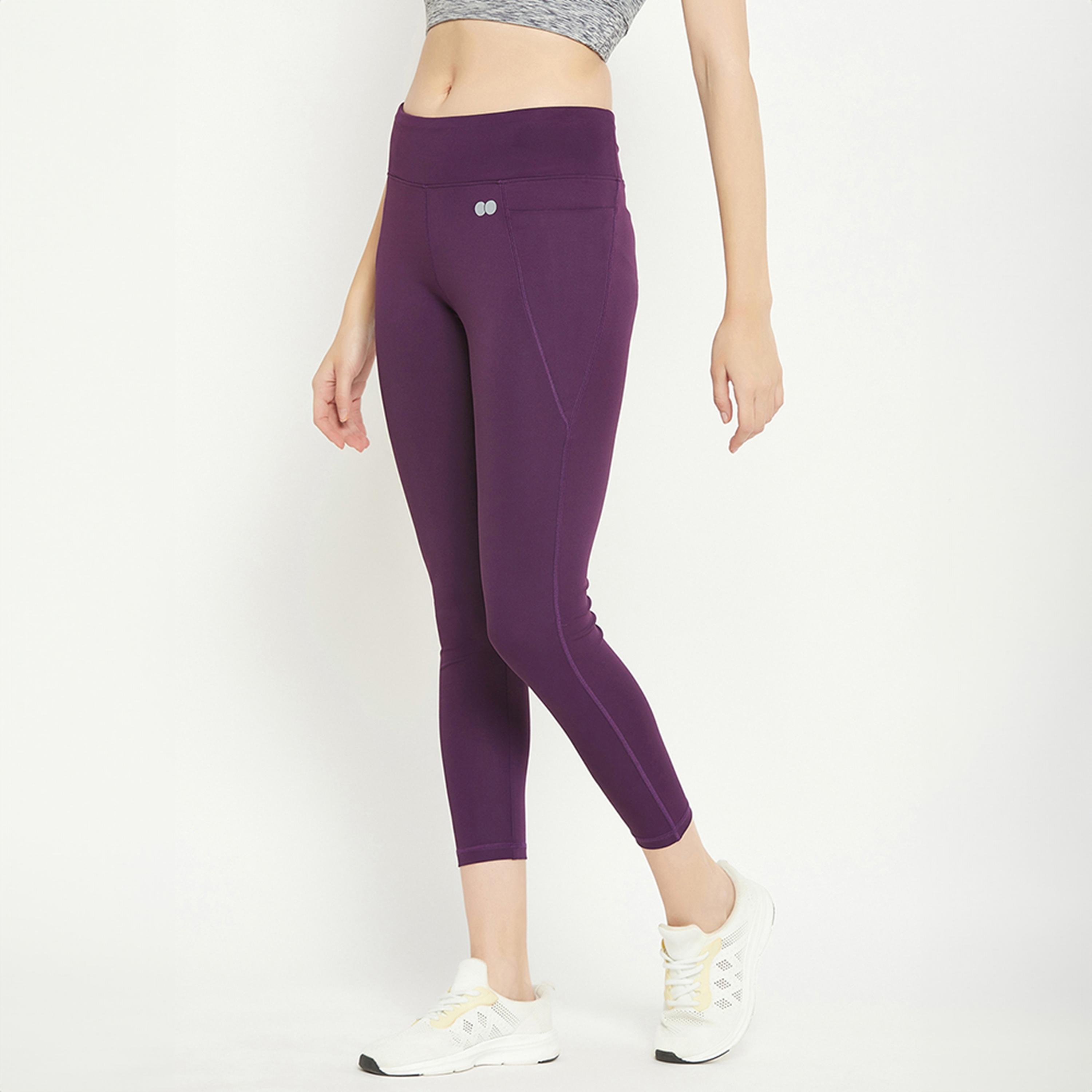 سروال رياضي ضيق بخصر عالٍ وقصة مريحة و4 جيوب - أرجواني من كلوفيا-women-clothing-sportswearandactivewear-bottoms-leggings-image-4