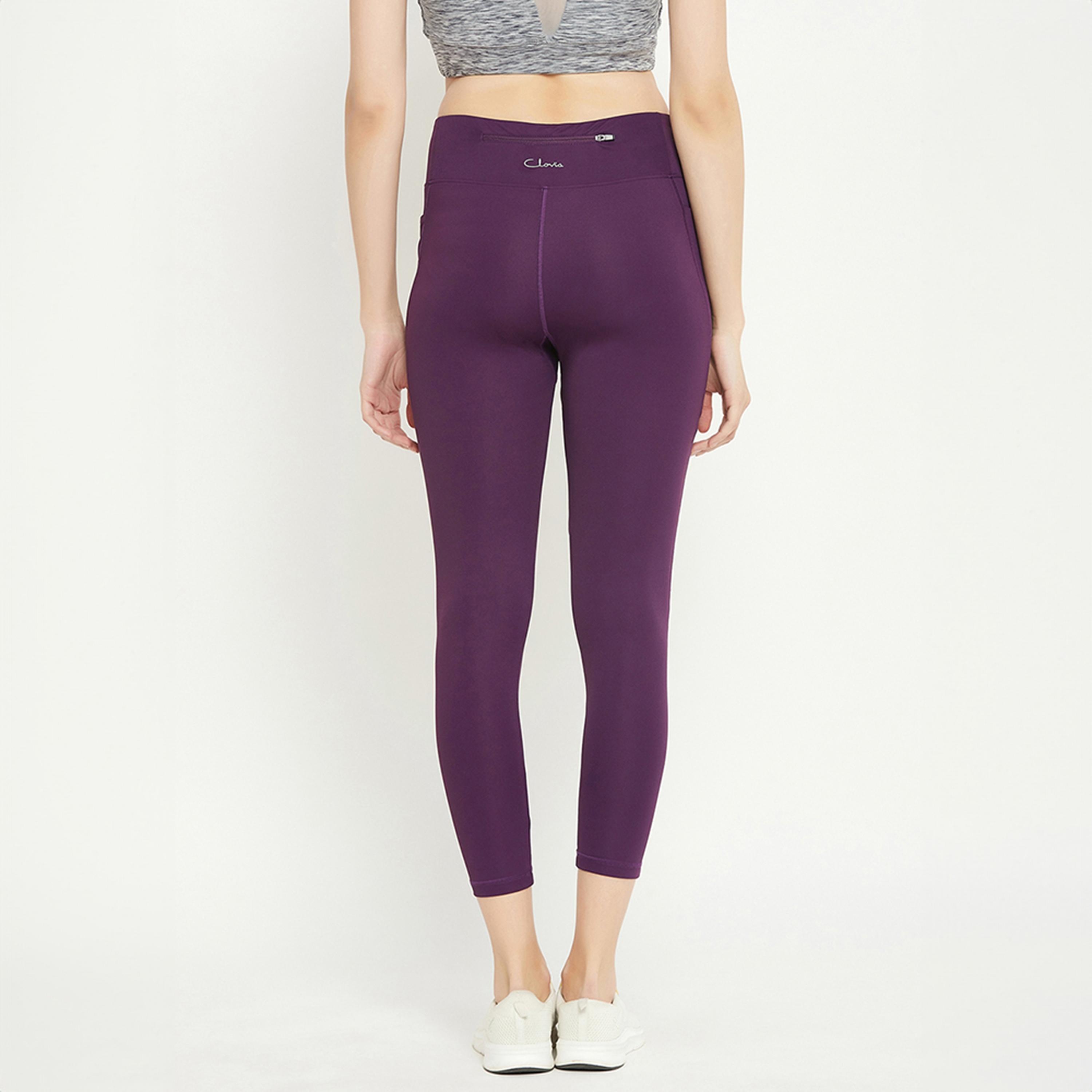 سروال رياضي ضيق بخصر عالٍ وقصة مريحة و4 جيوب - أرجواني من كلوفيا-women-clothing-sportswearandactivewear-bottoms-leggings-image-5