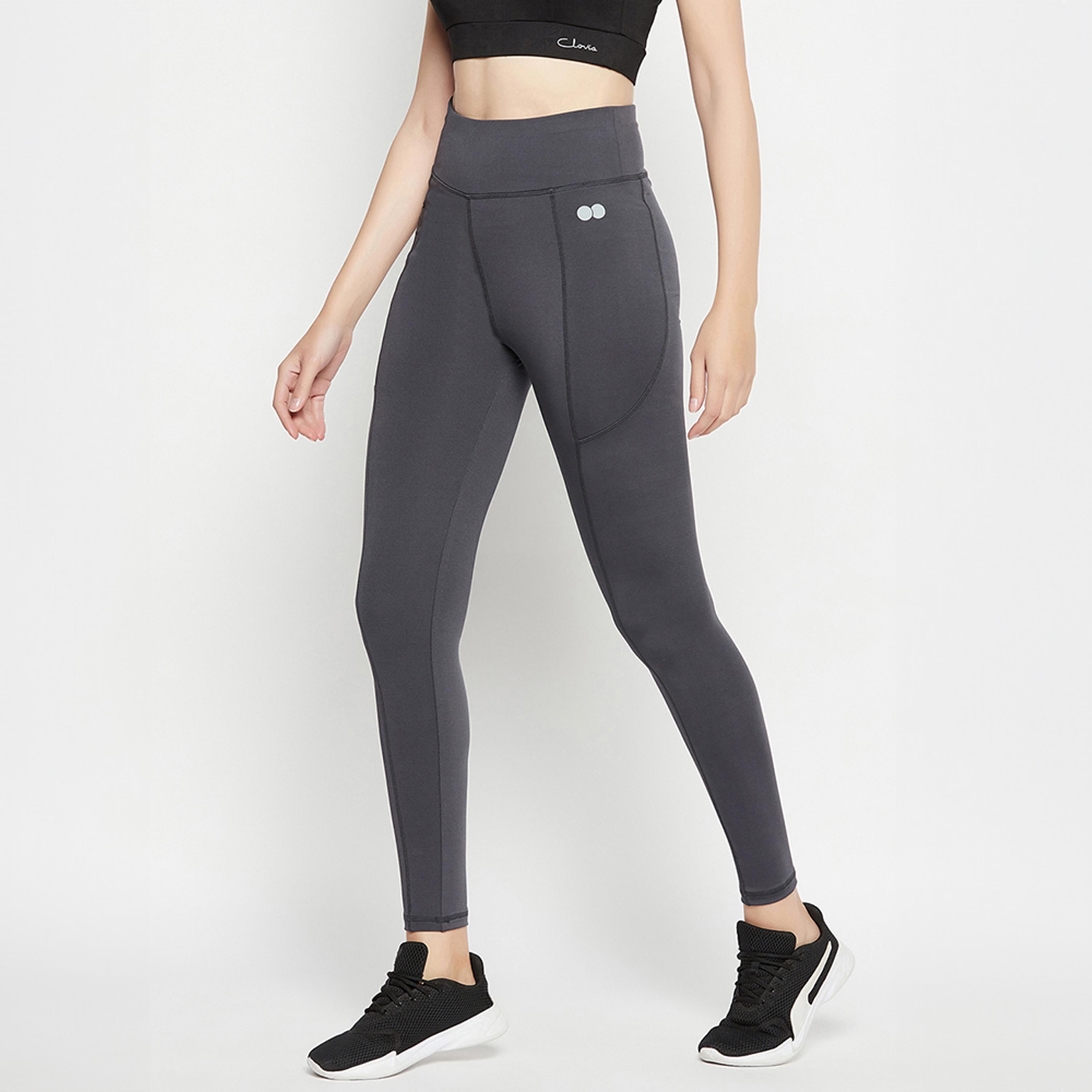 سروال رياضي ضيق بقصة مريحة وخصر مرتفع - رمادي داكن من كلوفيا-women-clothing-bottoms-leggings-image-4