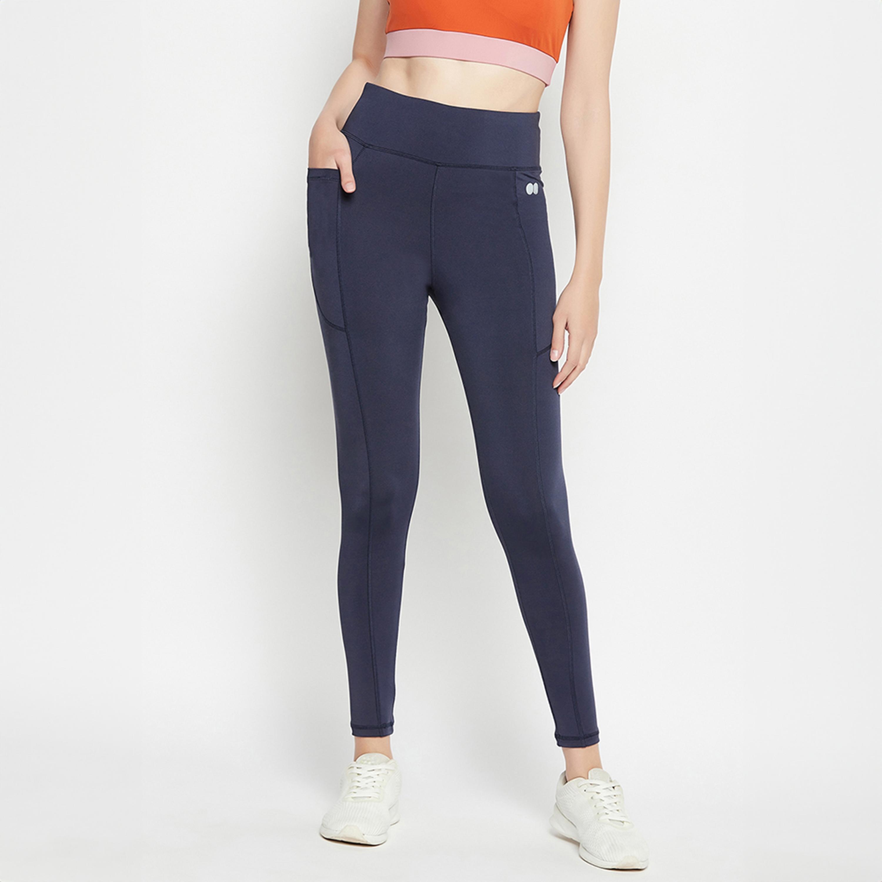 Clovia High-Rise Women's Active Tights in Navy with Side Pocket-women-clothing-bottoms-leggings-image-1