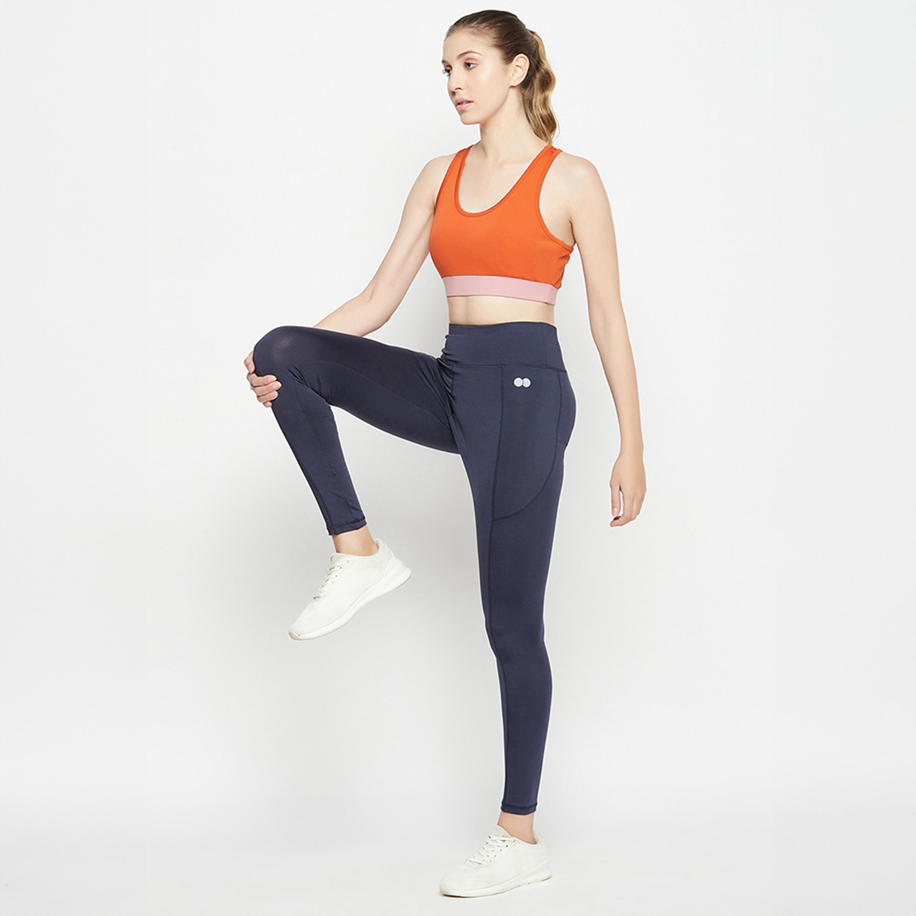 Clovia High-Rise Women's Active Tights in Navy with Side Pocket-women-clothing-bottoms-leggings-image-2
