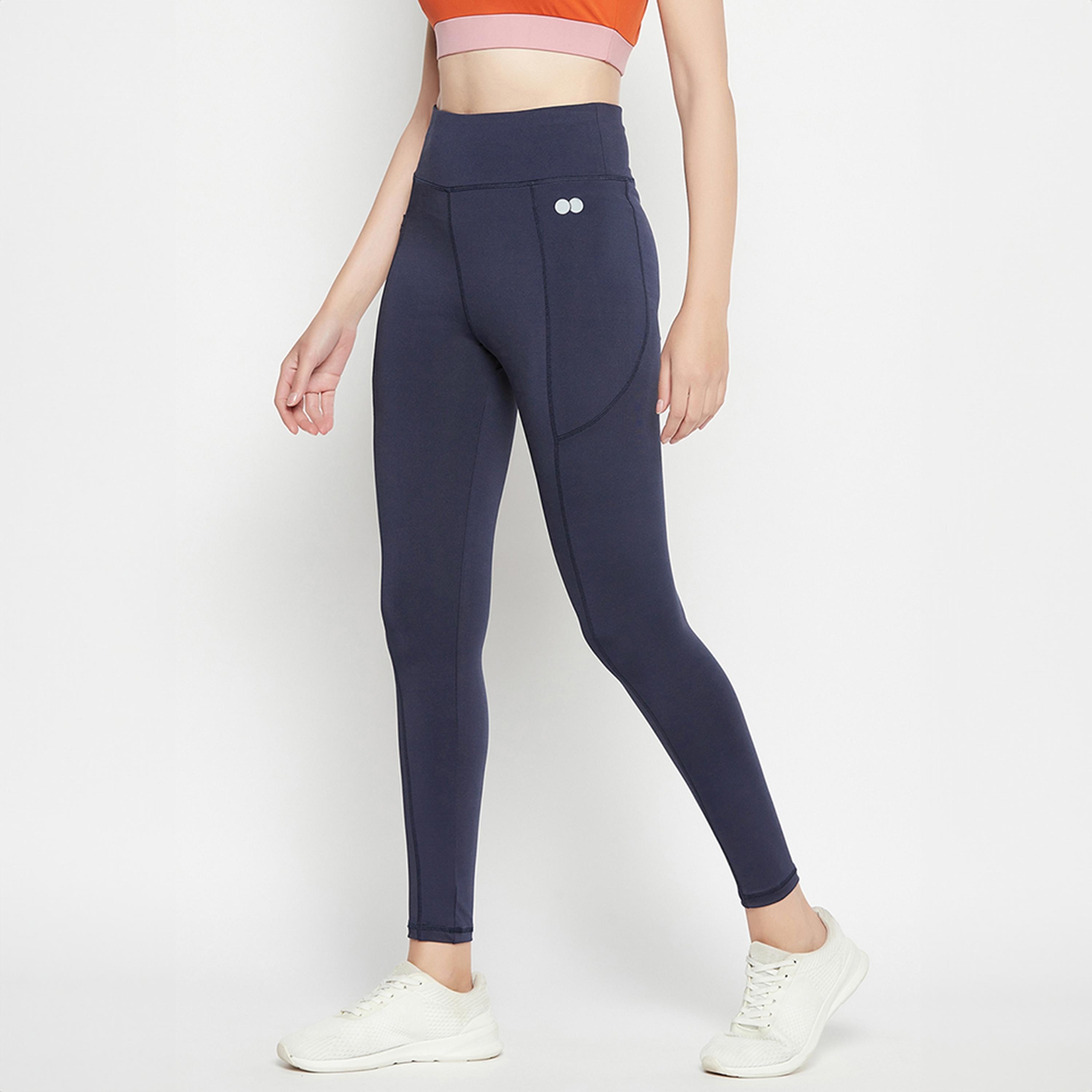 Clovia High-Rise Women's Active Tights in Navy with Side Pocket-women-clothing-bottoms-leggings-image-4