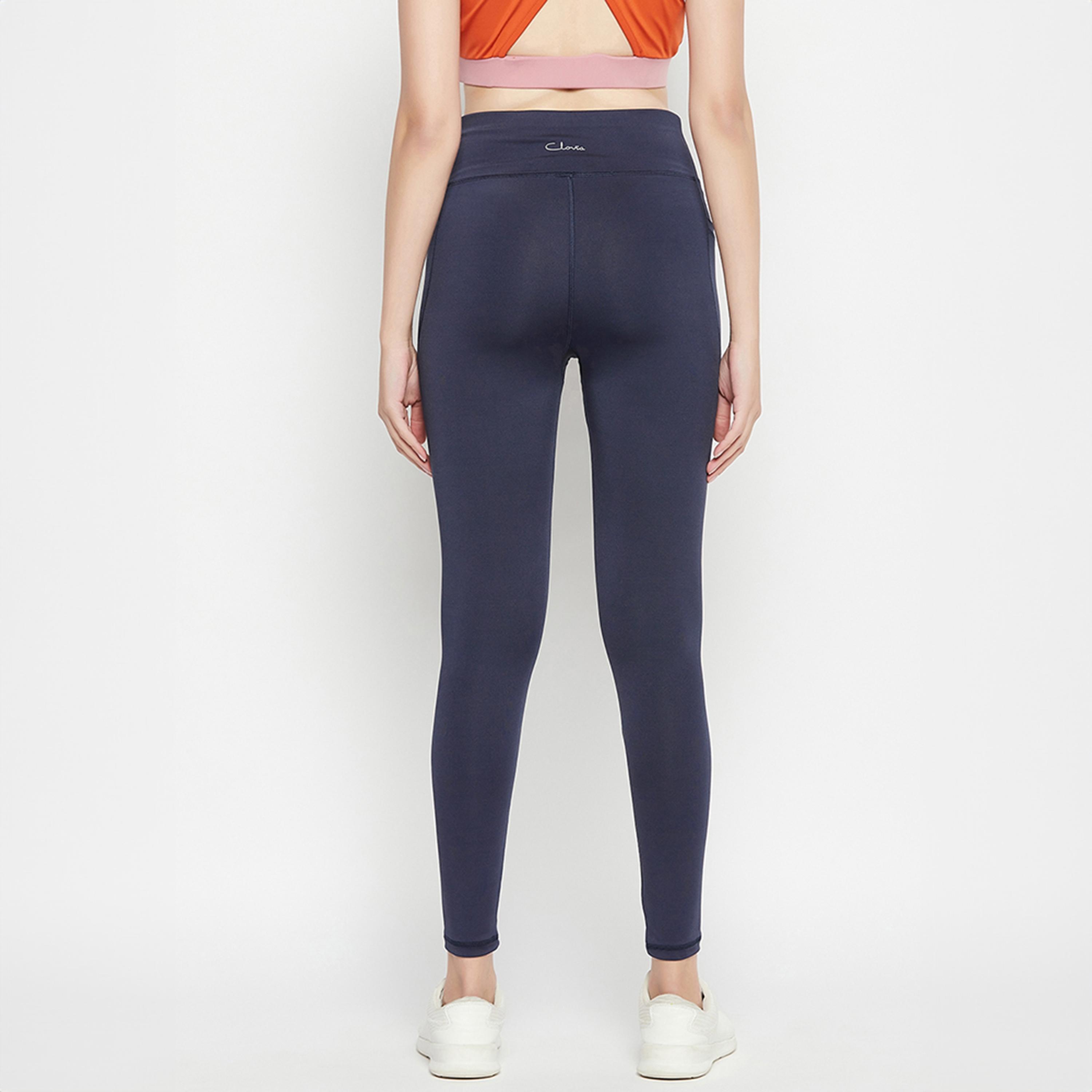 Clovia High-Rise Women's Active Tights in Navy with Side Pocket-women-clothing-bottoms-leggings-image-5