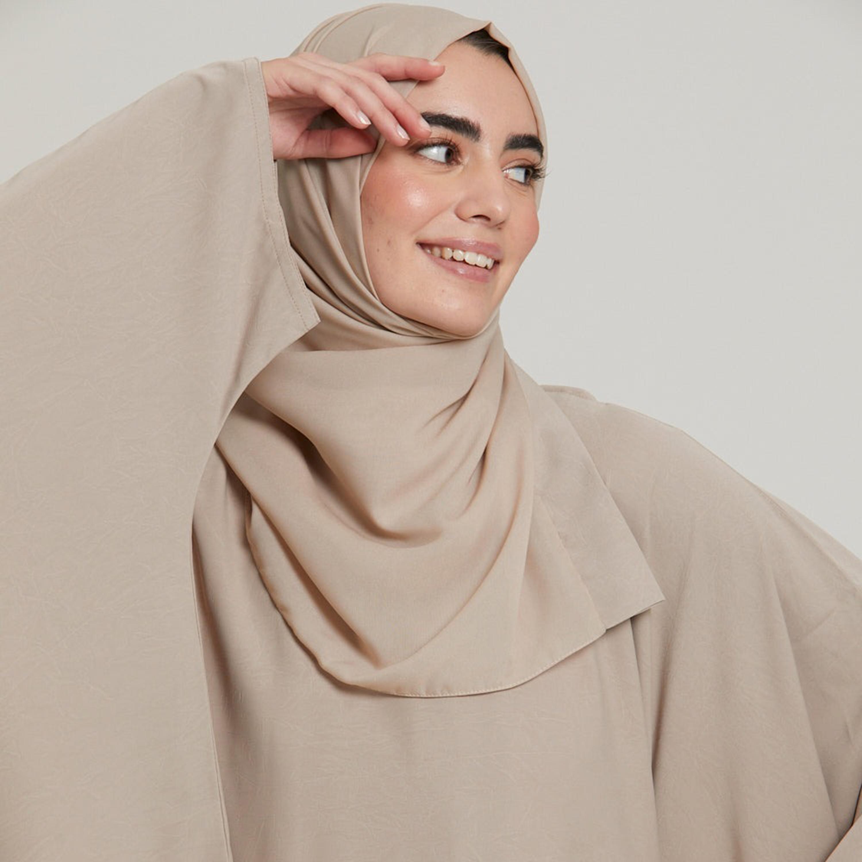 Nukhbaa Beige Nida Butterfly Abaya with Hijab-women-arabicclothing-abayas-image-2