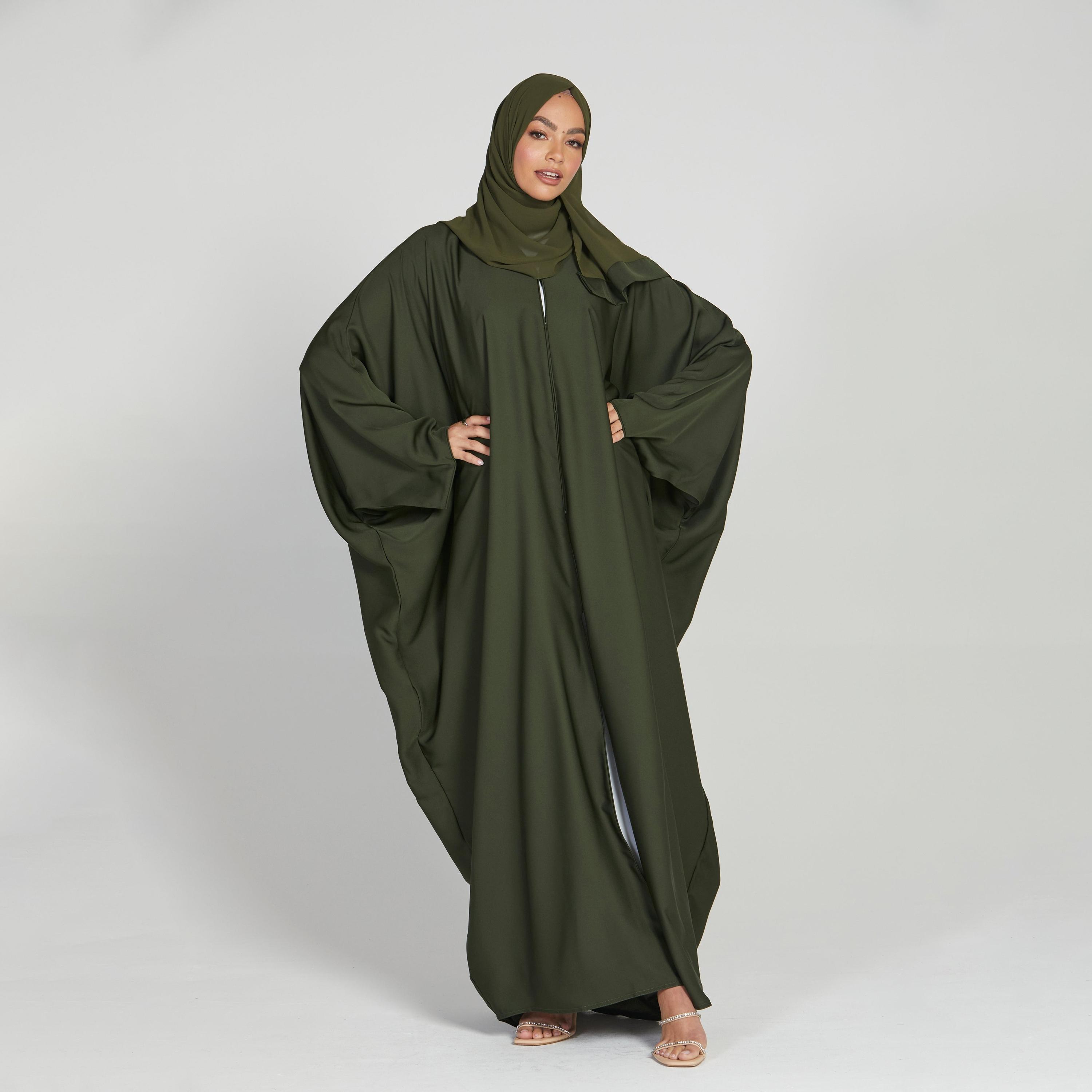 Nukhbaa Green Nida Butterfly Abaya with Hijab-women-arabicclothing-abayas-image-1