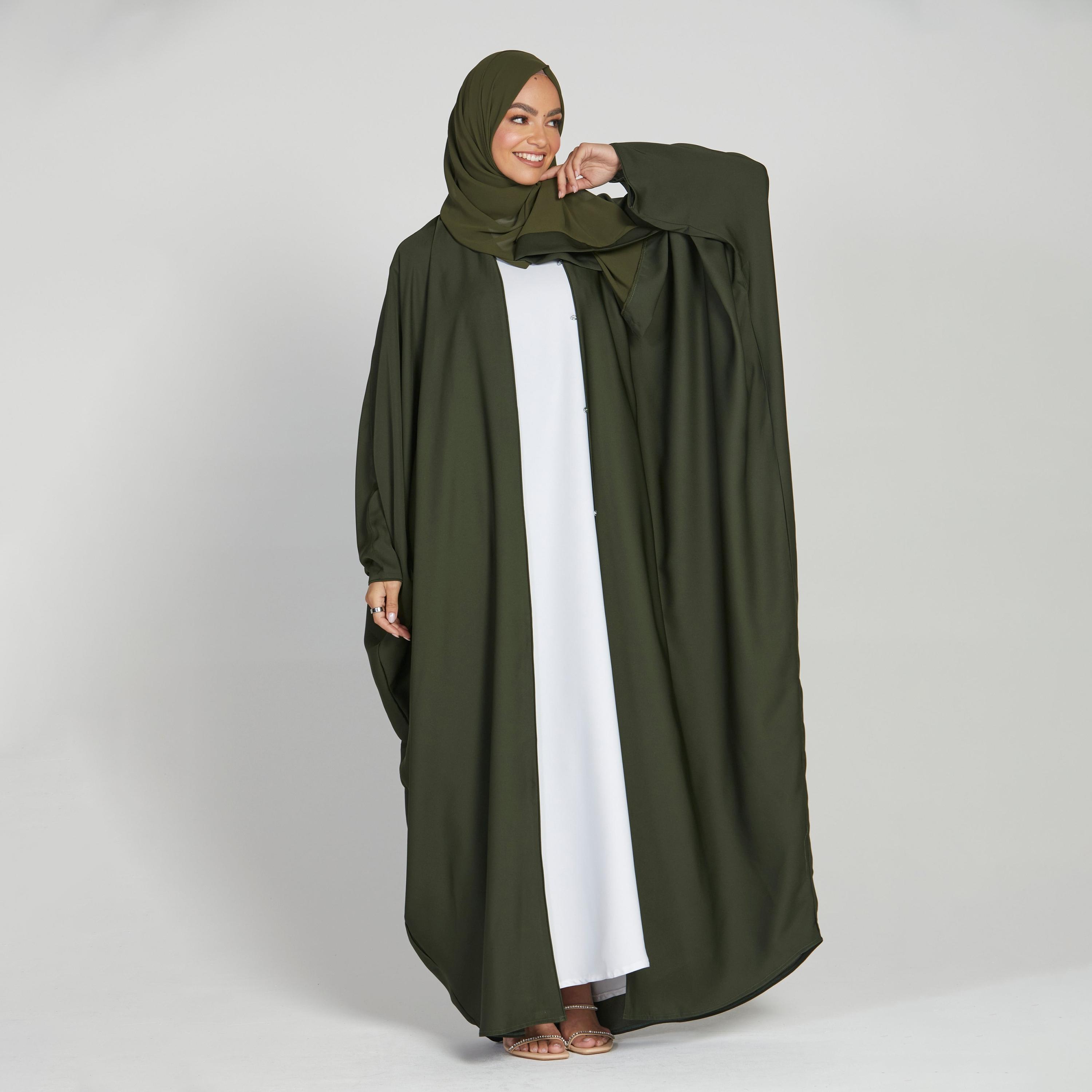 Nukhbaa Green Nida Butterfly Abaya with Hijab-women-arabicclothing-abayas-image-3