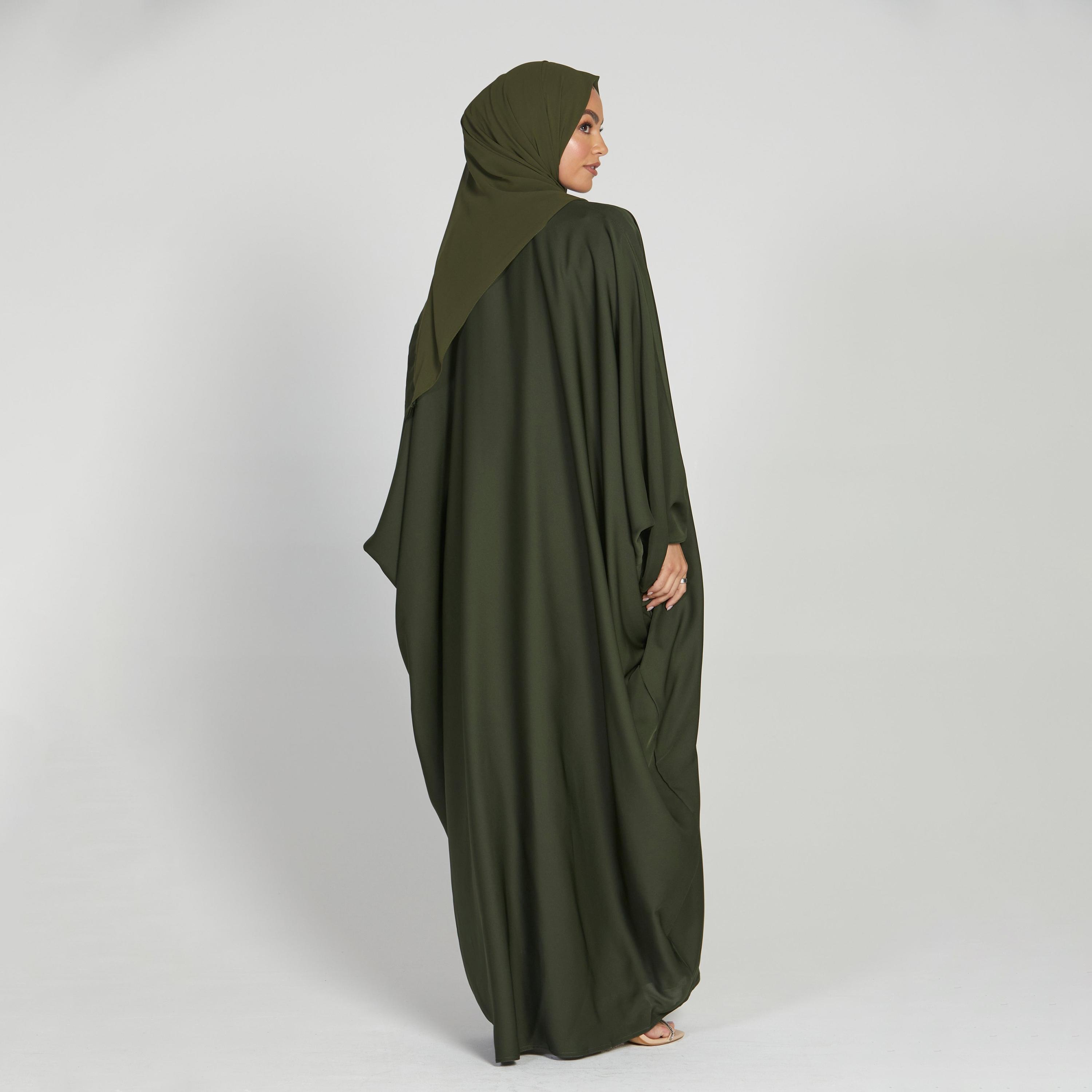 Nukhbaa Green Nida Butterfly Abaya with Hijab-women-arabicclothing-abayas-image-4