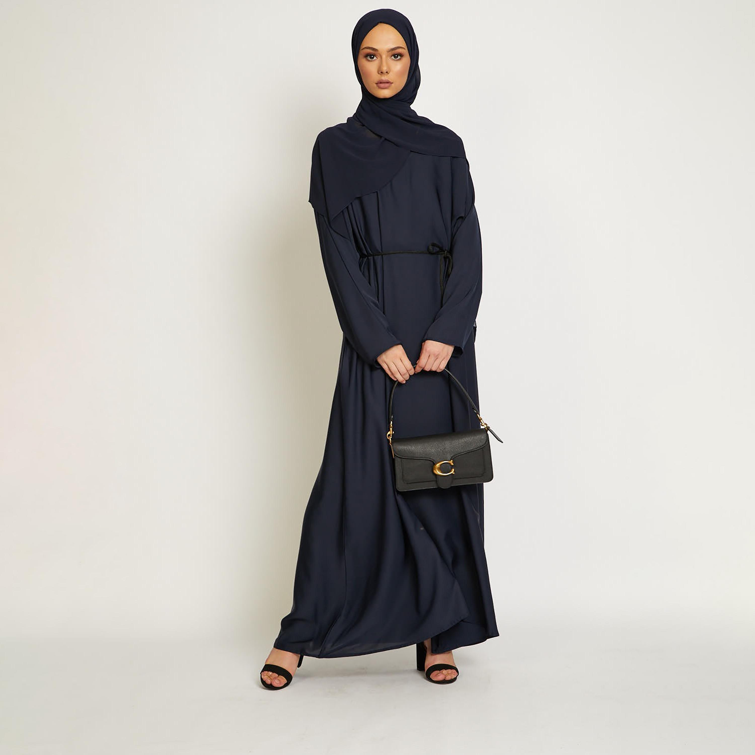عباية ذات نيدا بلون كحلي برباط من نخبه مع حجاب-women-arabicclothing-abayas-image-1