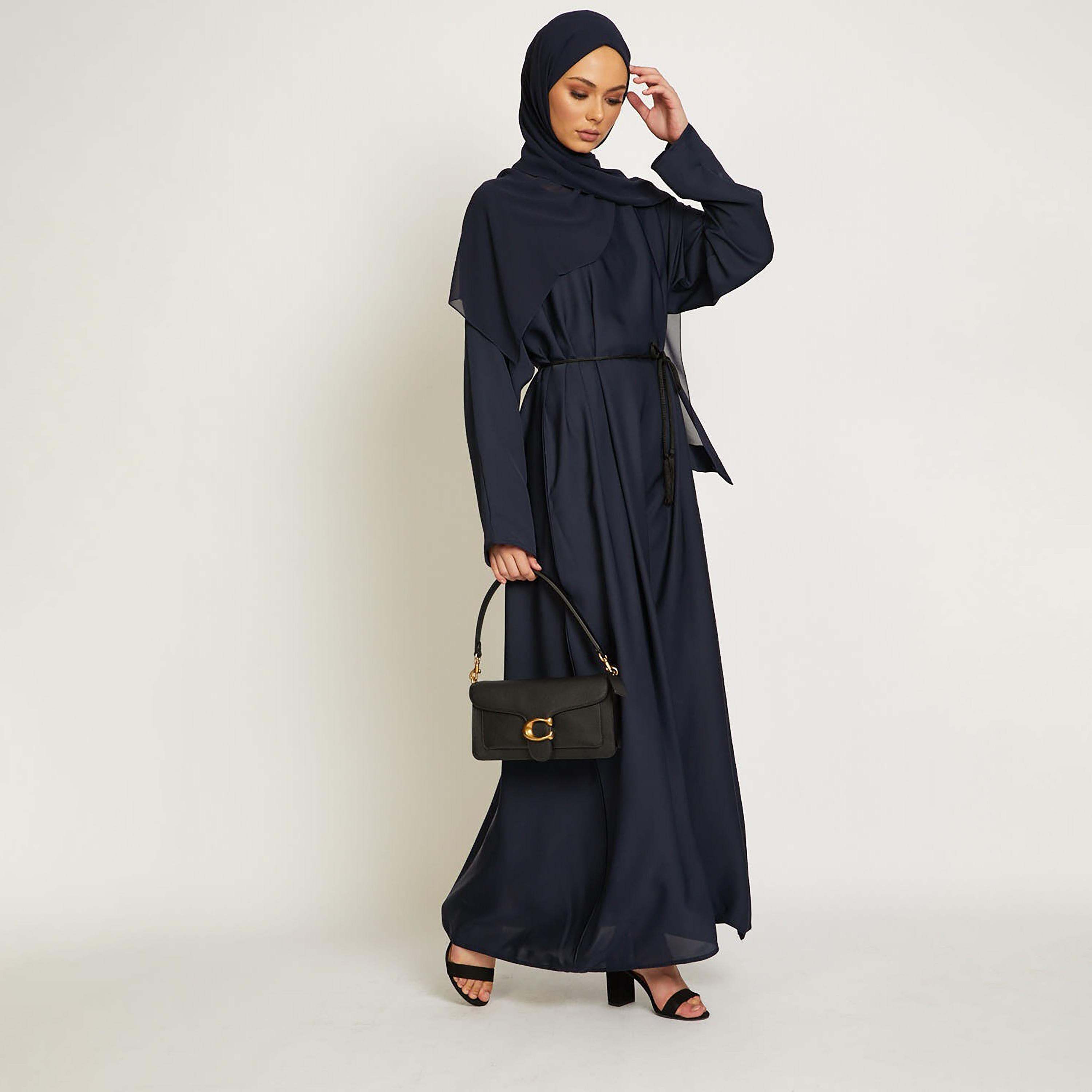 عباية ذات نيدا بلون كحلي برباط من نخبه مع حجاب-women-arabicclothing-abayas-image-3