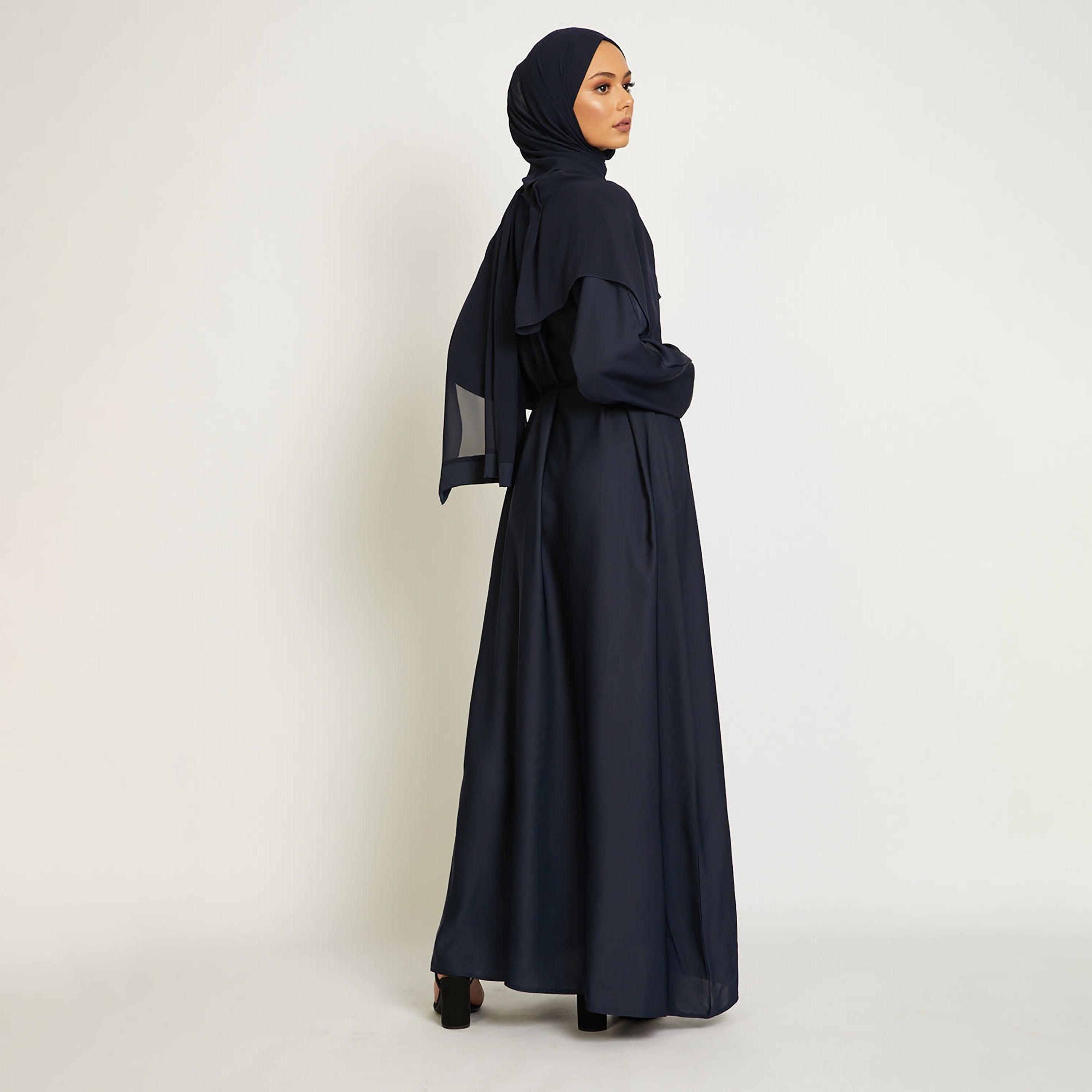 عباية ذات نيدا بلون كحلي برباط من نخبه مع حجاب-women-arabicclothing-abayas-image-4