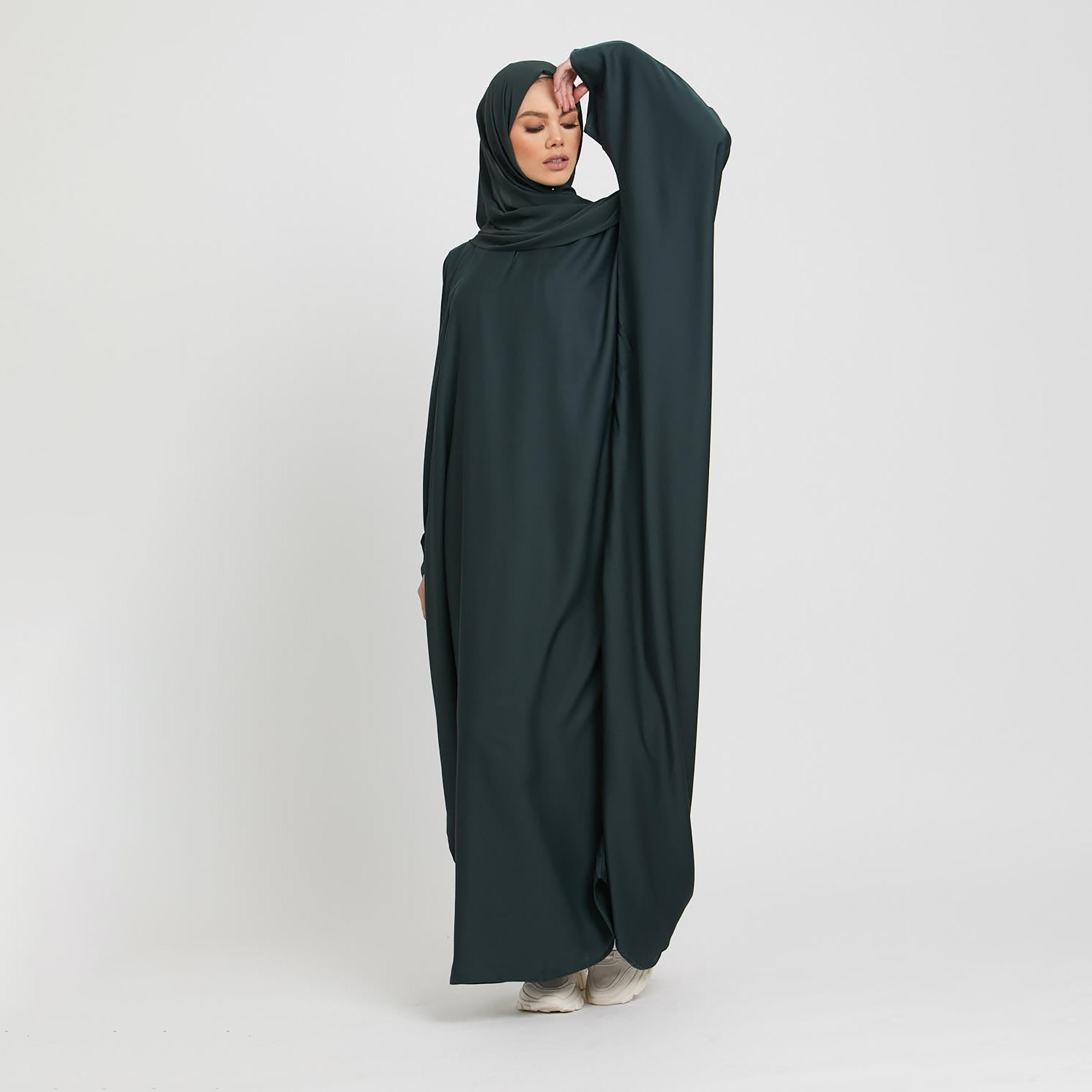 عباية نيدا على شكل فراشة بلون اخضر من نخبه مع حجاب-women-arabicclothing-abayas-image-3