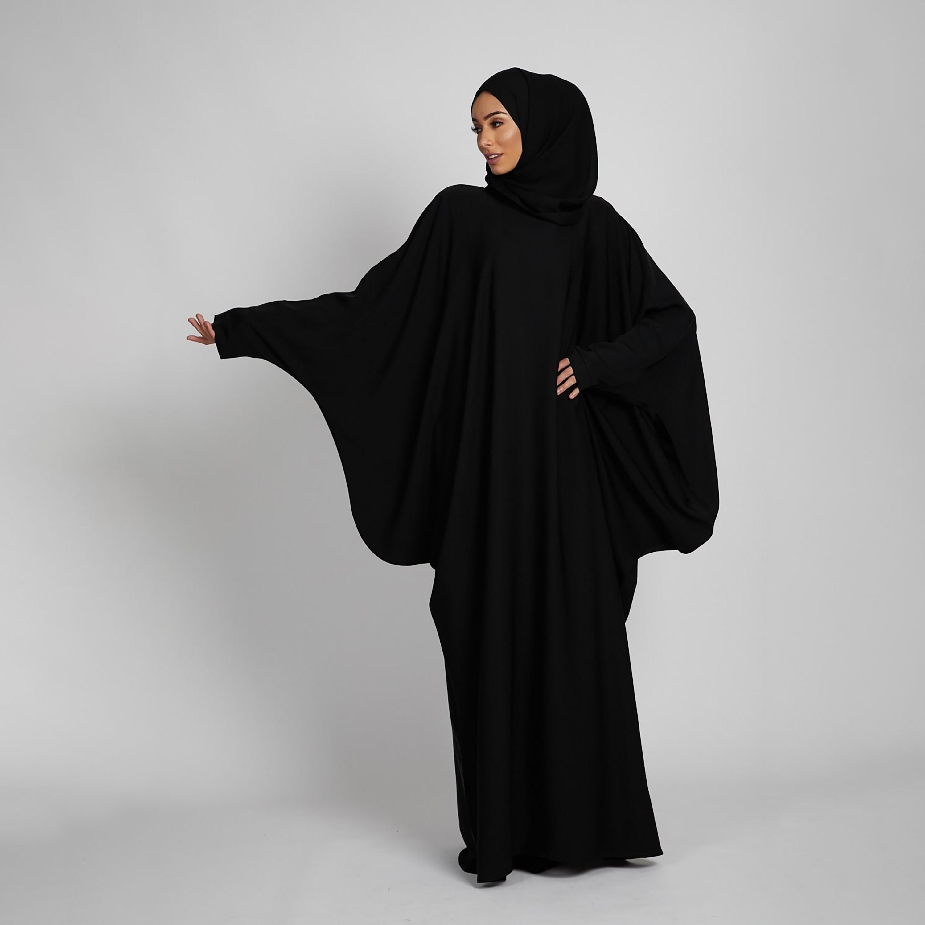 Nukhbaa Black Nida Butterfly Abaya with Hijab-women-arabicclothing-prayerclothing-image-1