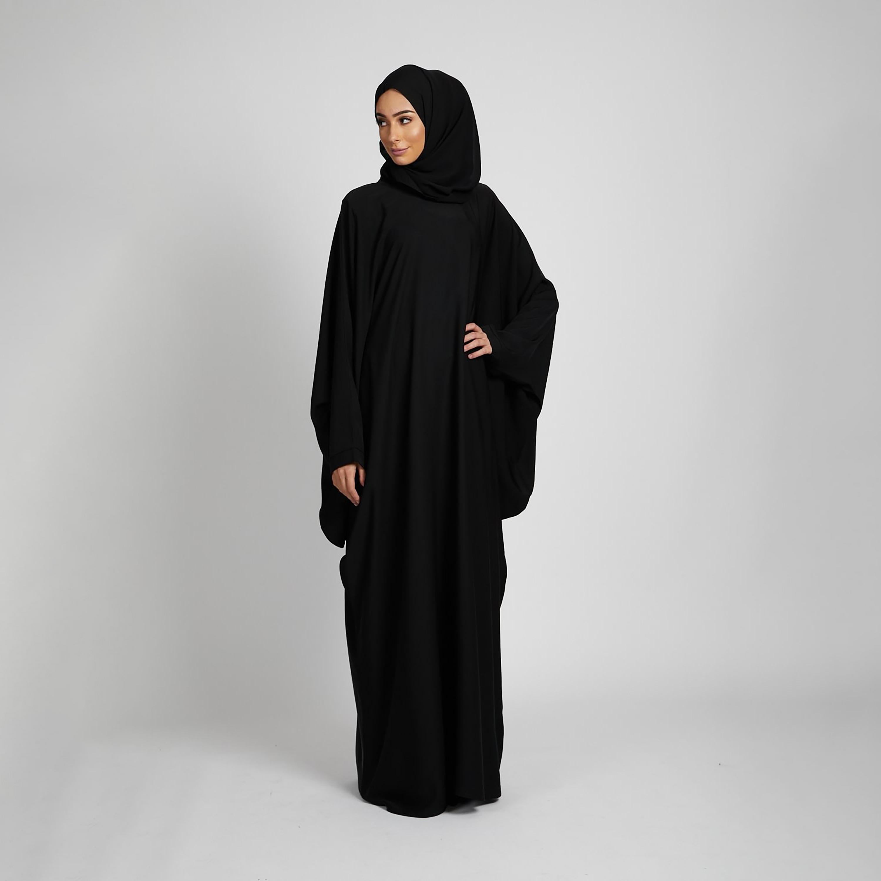 Nukhbaa Black Nida Butterfly Abaya with Hijab-women-arabicclothing-prayerclothing-image-2