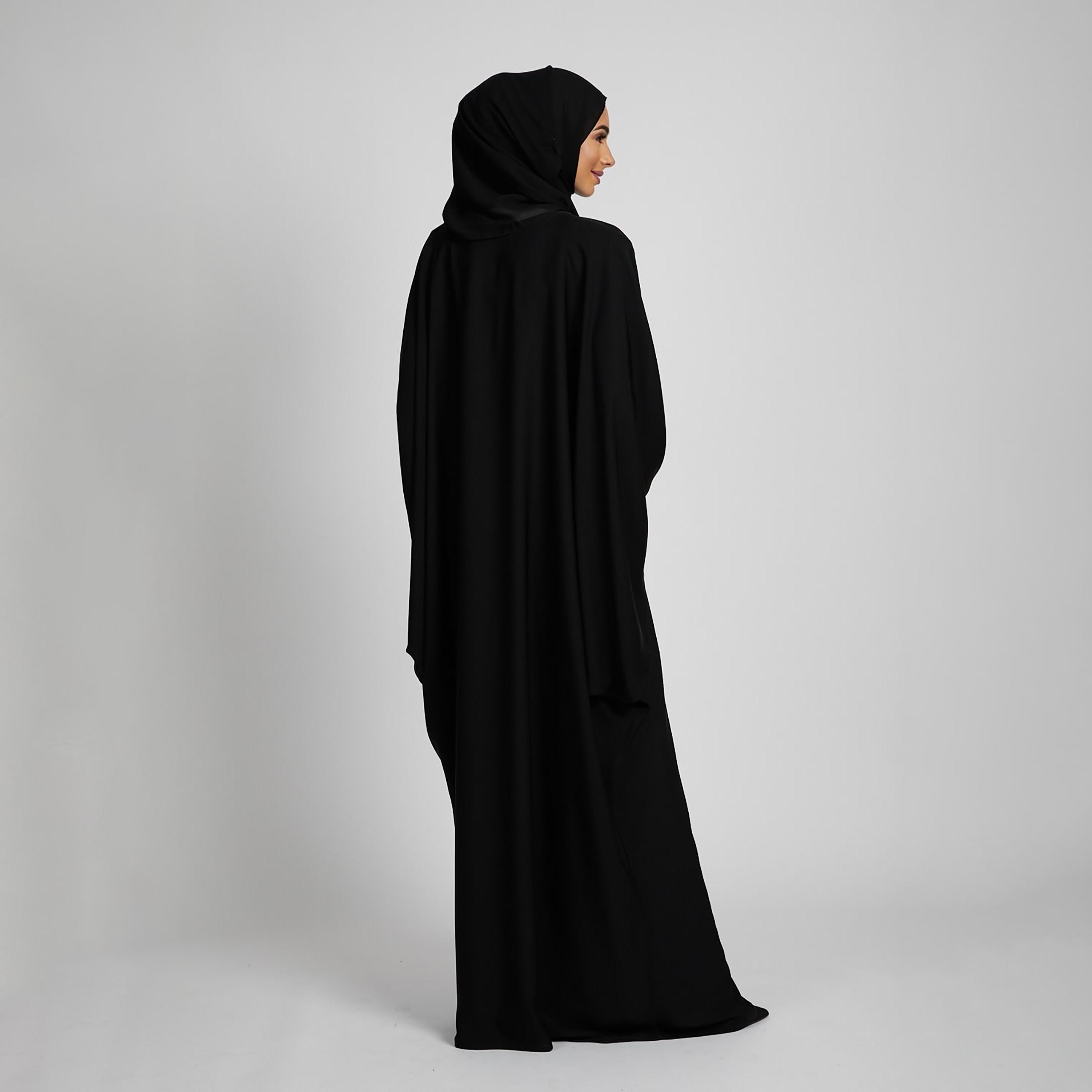 Nukhbaa Black Nida Butterfly Abaya with Hijab-women-arabicclothing-prayerclothing-image-4