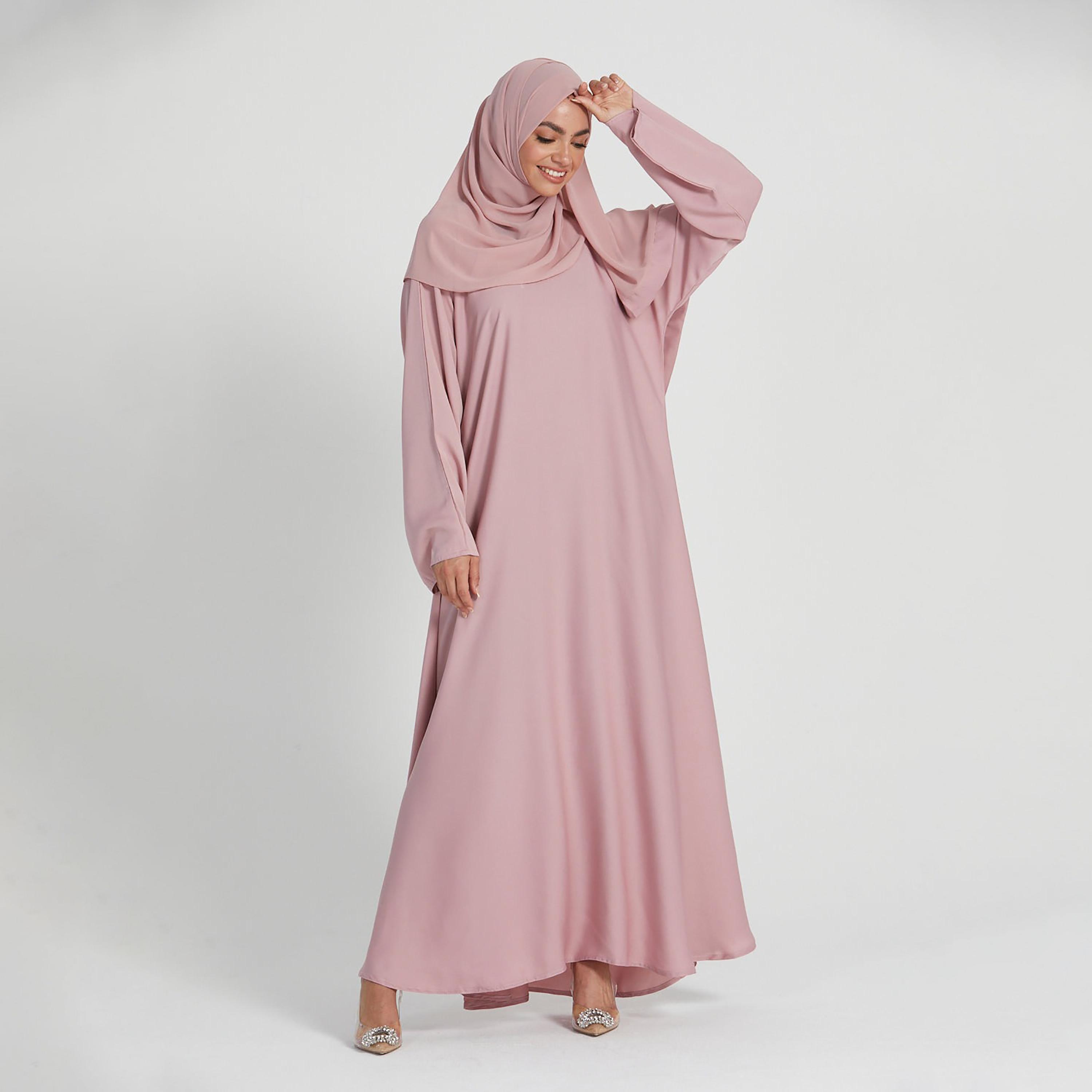 Nukhbaa Pink Nida Tie-Up Belted Abaya with Hijab-women-arabicclothing-abayas-image-1