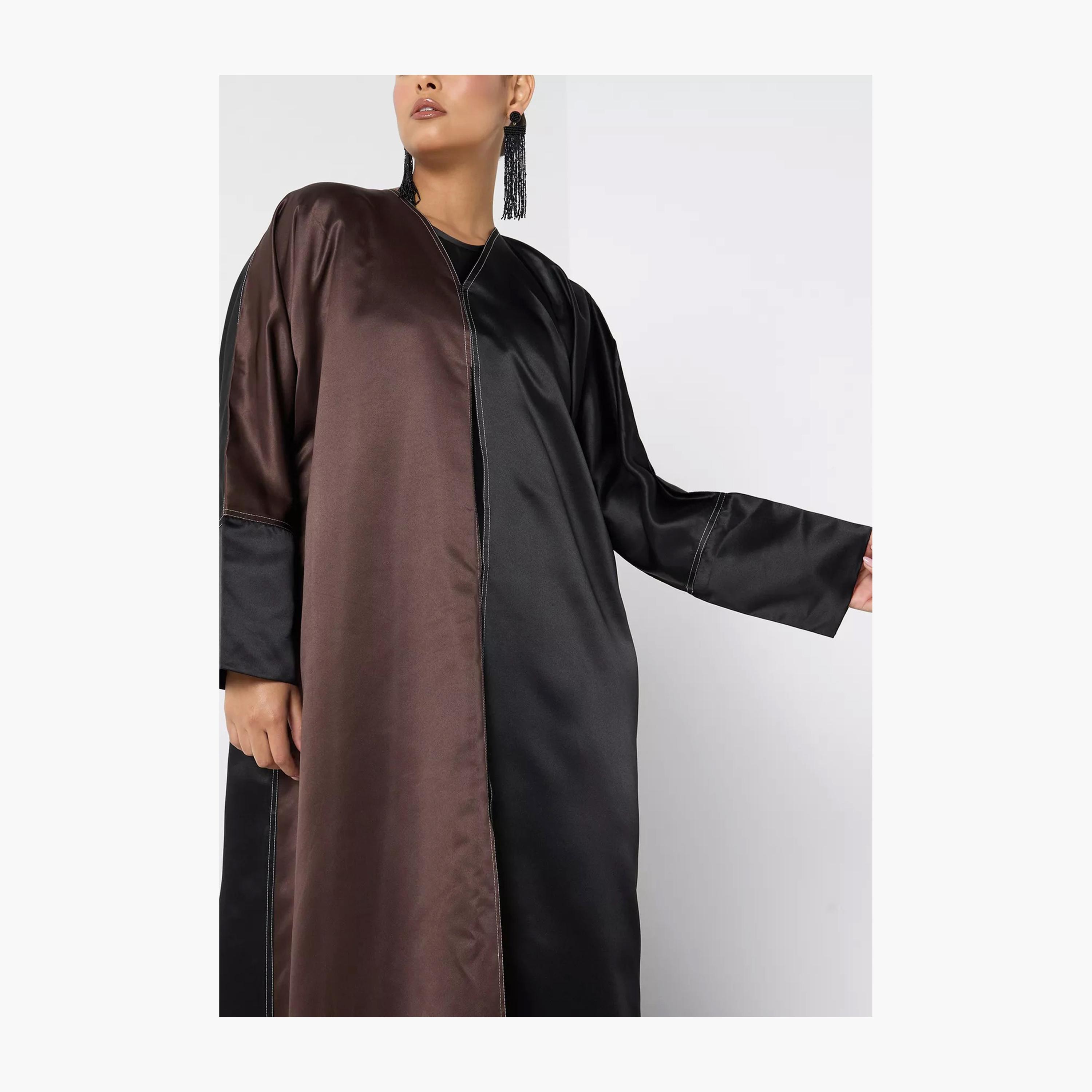 Nukhbaa Colour Block Abaya with Hijab-women-arabicclothing-abayas-image-2