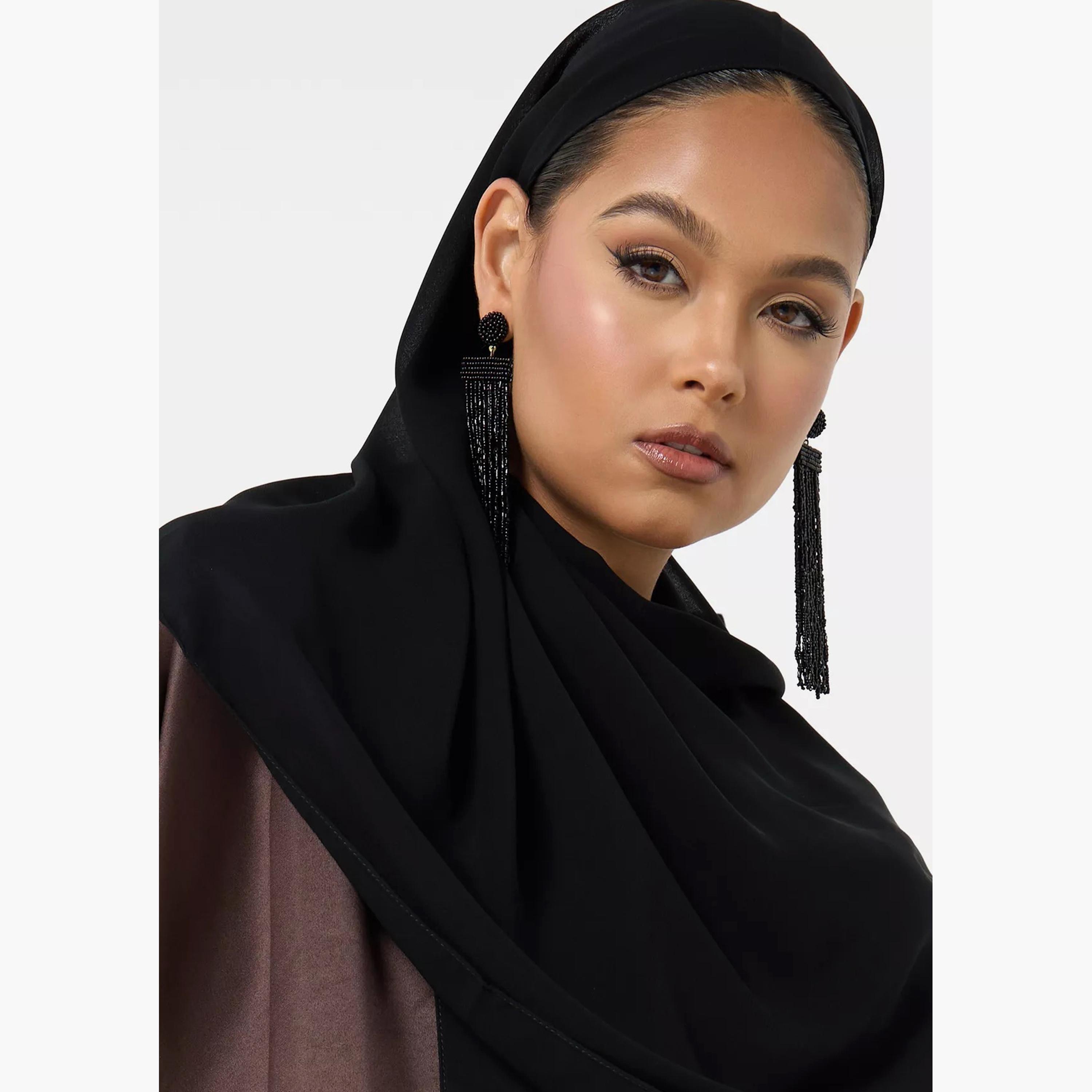 Nukhbaa Colour Block Abaya with Hijab-women-arabicclothing-abayas-image-3