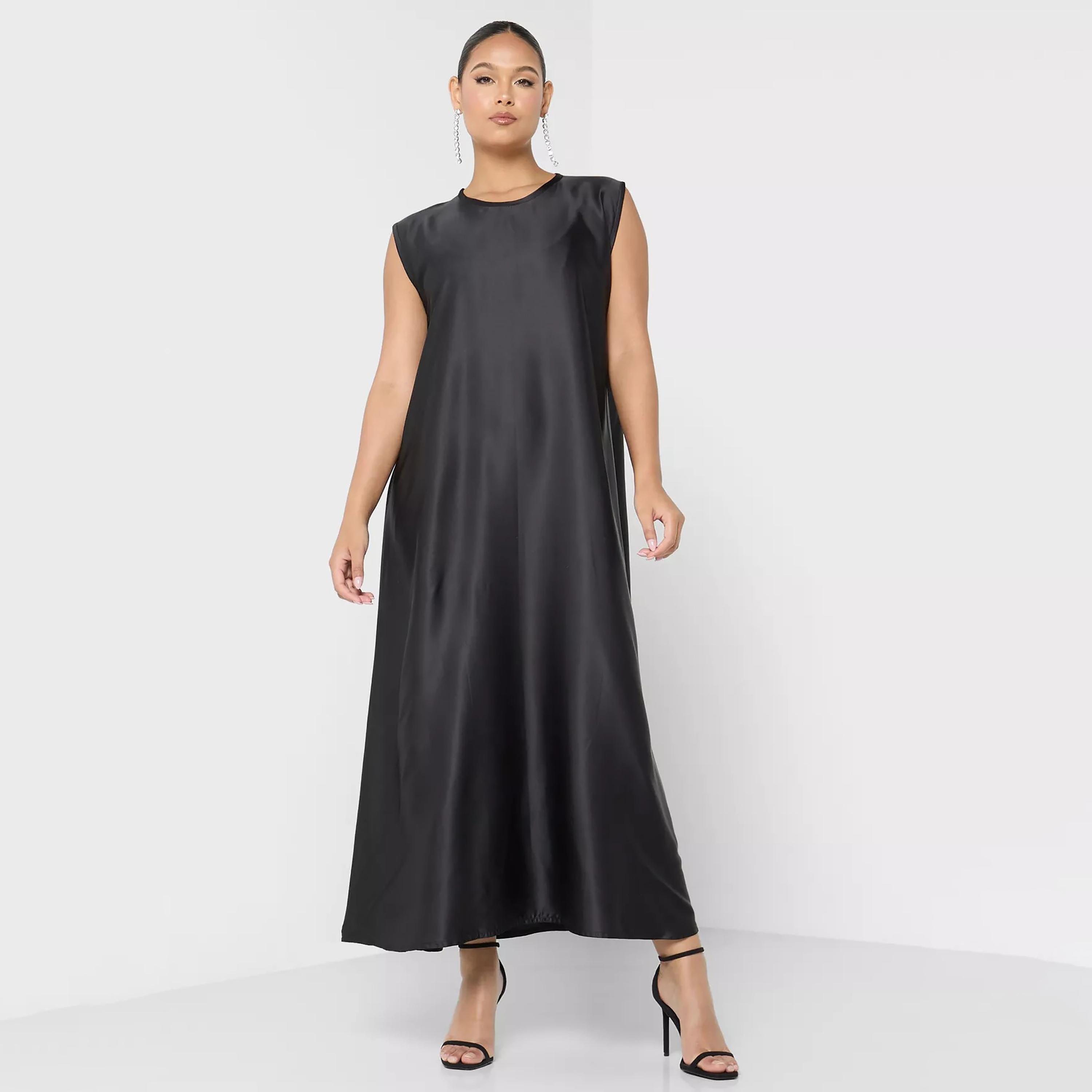 Nukhbaa Plain Beaded Detailed Sleeves Abaya with Inner Dress and Hijab-women-arabicclothing-abayas-image-3