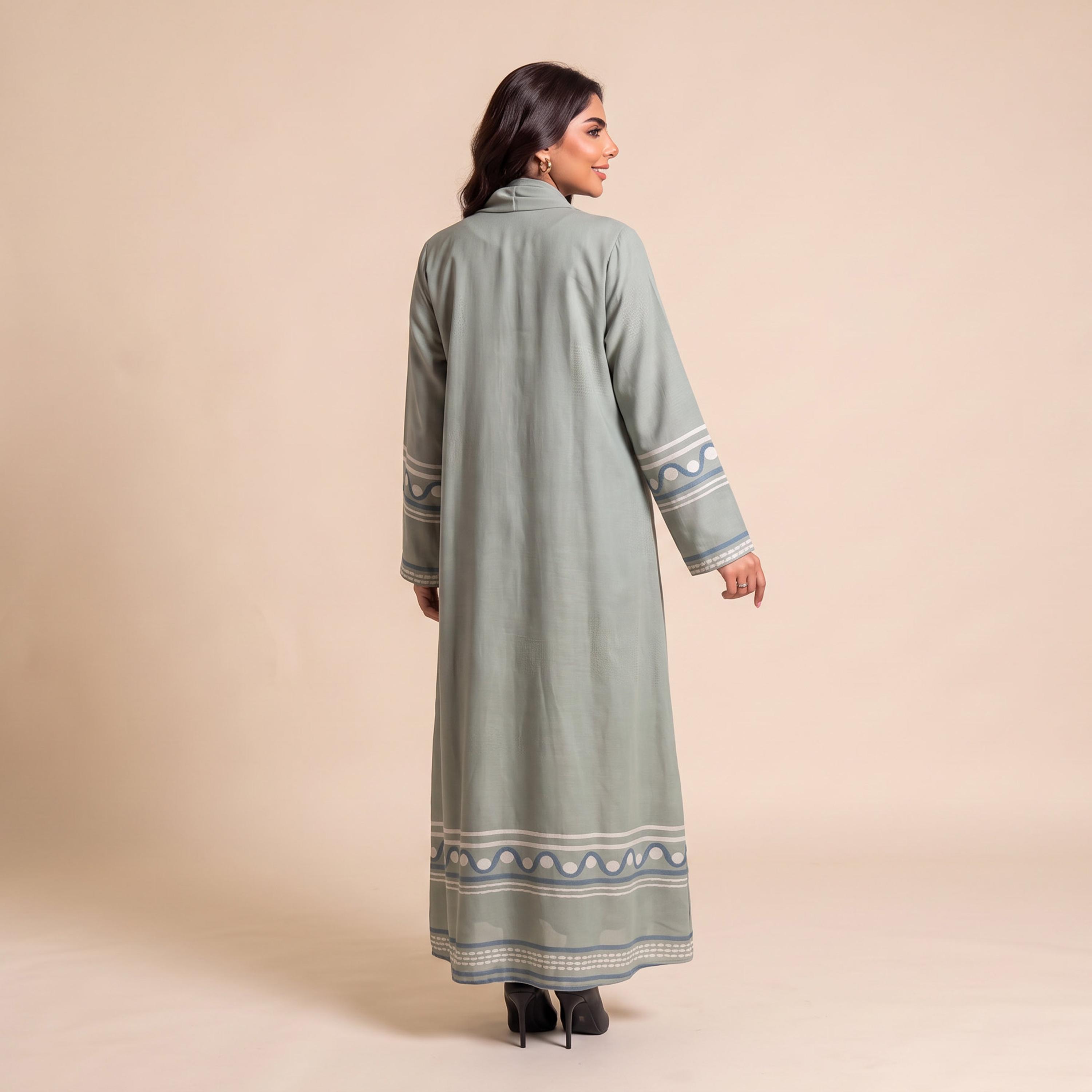 Elegant Hijab Green Striped Crepe Women's Abaya with Hijab-women-arabicclothing-abayas-image-4