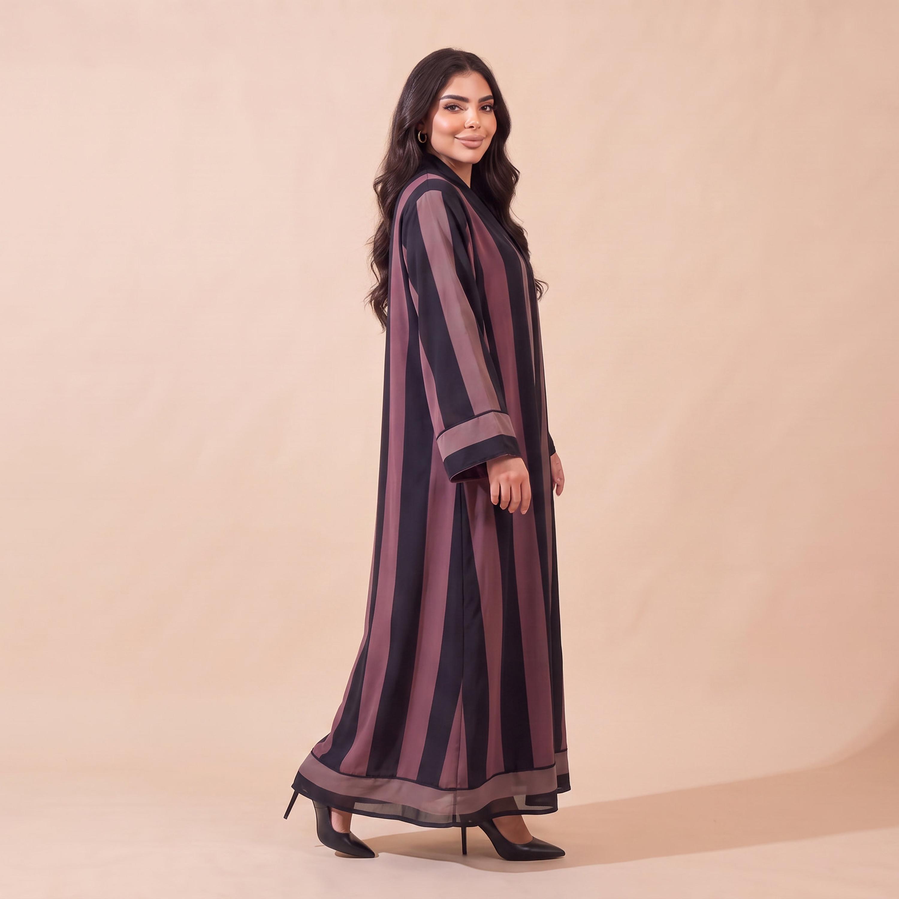 Elegant Hijab Blue Striped Crepe Women's Abaya with Hijab-women-arabicclothing-abayas-image-2