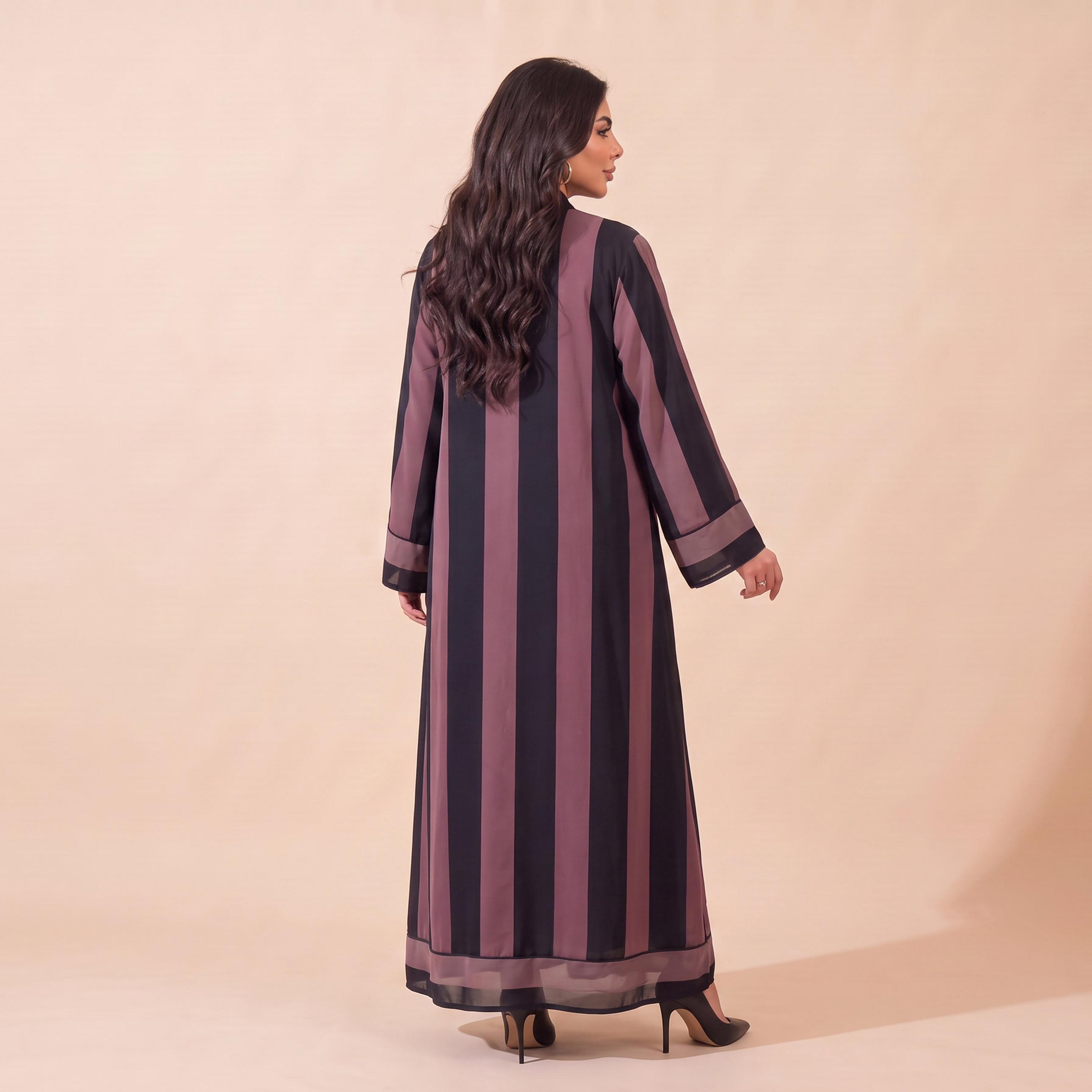 Elegant Hijab Blue Striped Crepe Women's Abaya with Hijab-women-arabicclothing-abayas-image-4