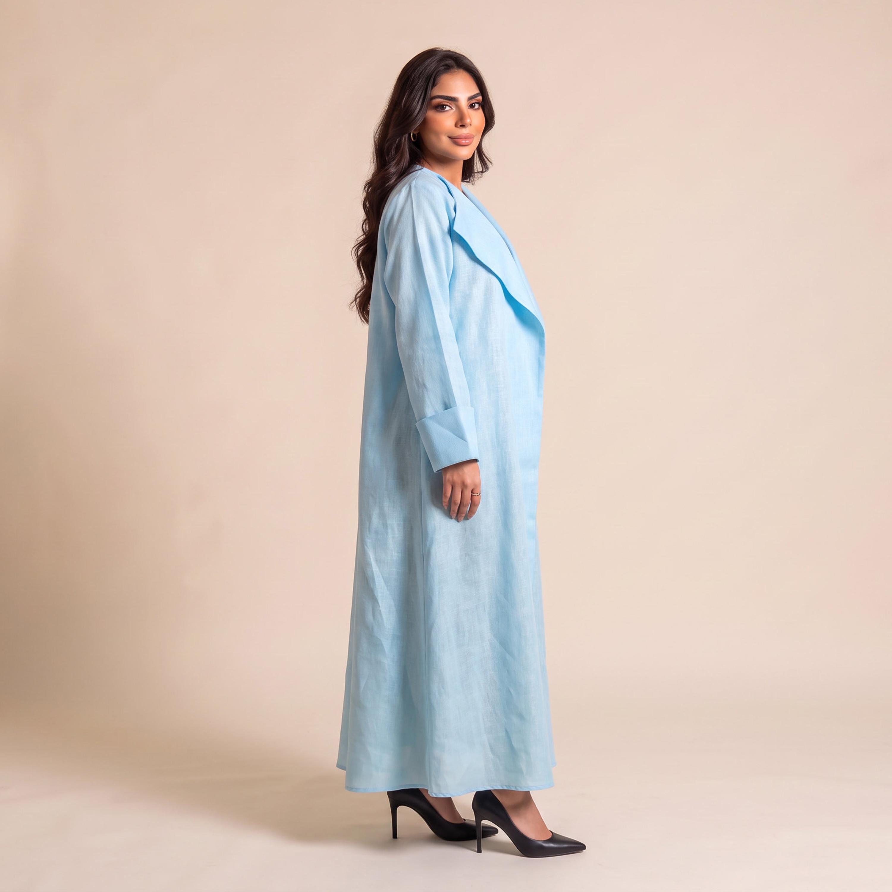 عباية نسائية من إيليغانت حجاب باللون الأزرق السماوي بياقة شال من الكتان مع حجاب-women-arabicclothing-abayas-image-2