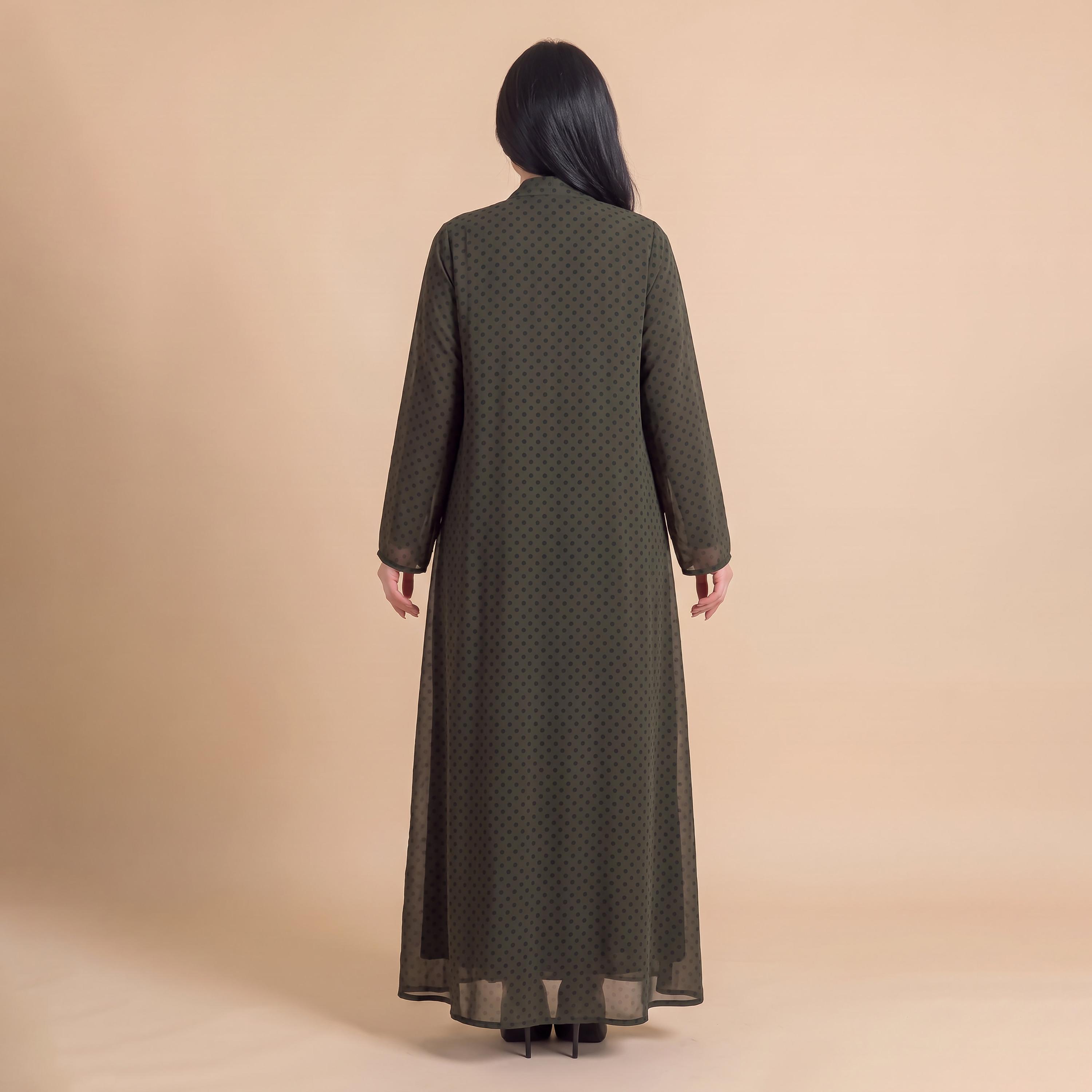 Elegant Hijab Olive Polka Dot Chiffon Women's Abaya with Hijab-women-arabicclothing-abayas-image-4