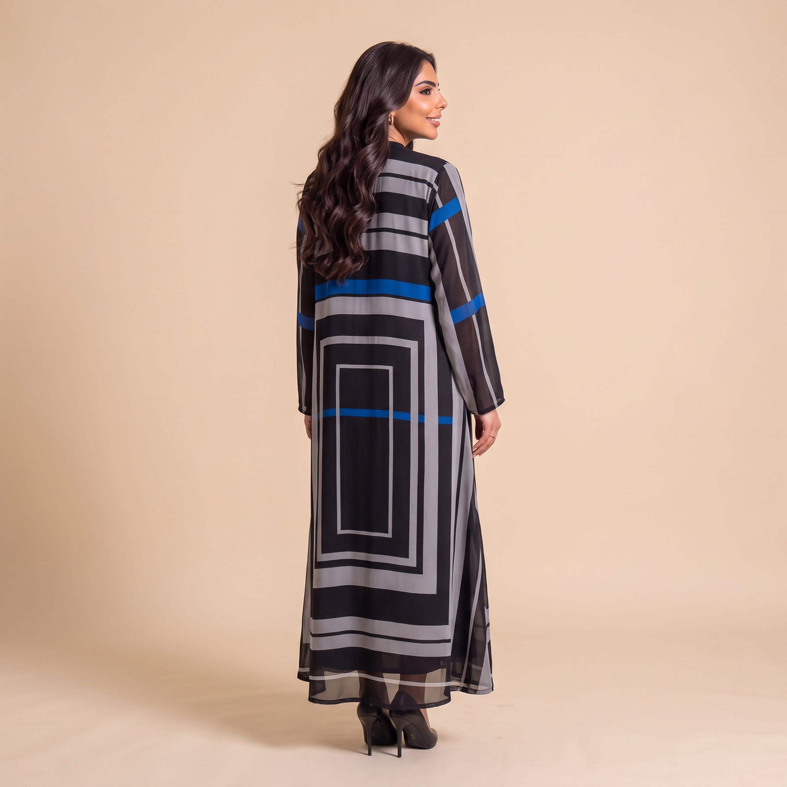 عباية نسائية من إيليغانت حجاب باللون الأسود بطبعة هندسية من الشيفون مع حجاب-women-arabicclothing-abayas-image-4