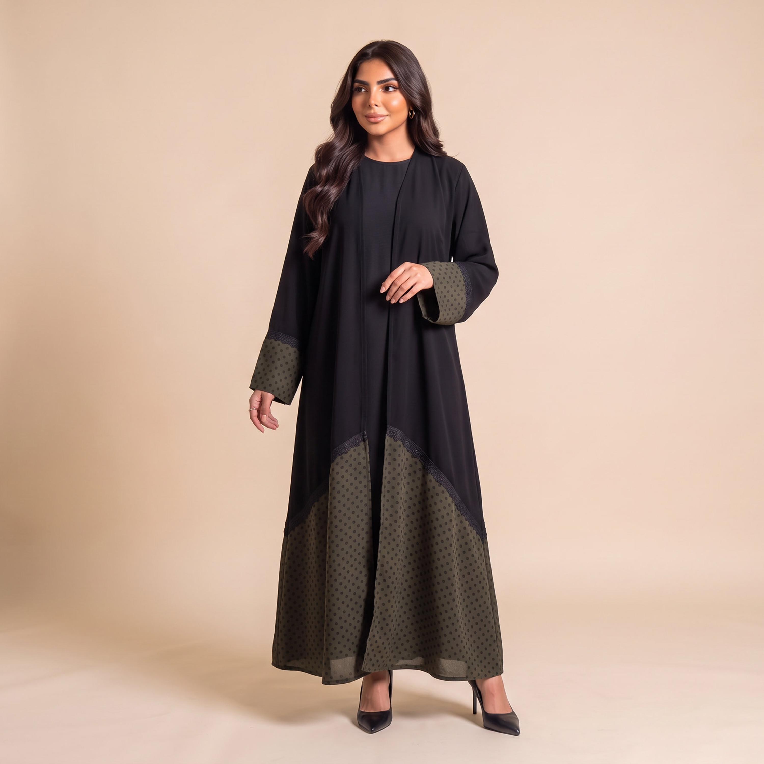عباية نسائية من إيليغانت حجاب باللون الأسود بنقشة نقاط البولكا من الشيفون مع حجاب-women-arabicclothing-abayas-image-1